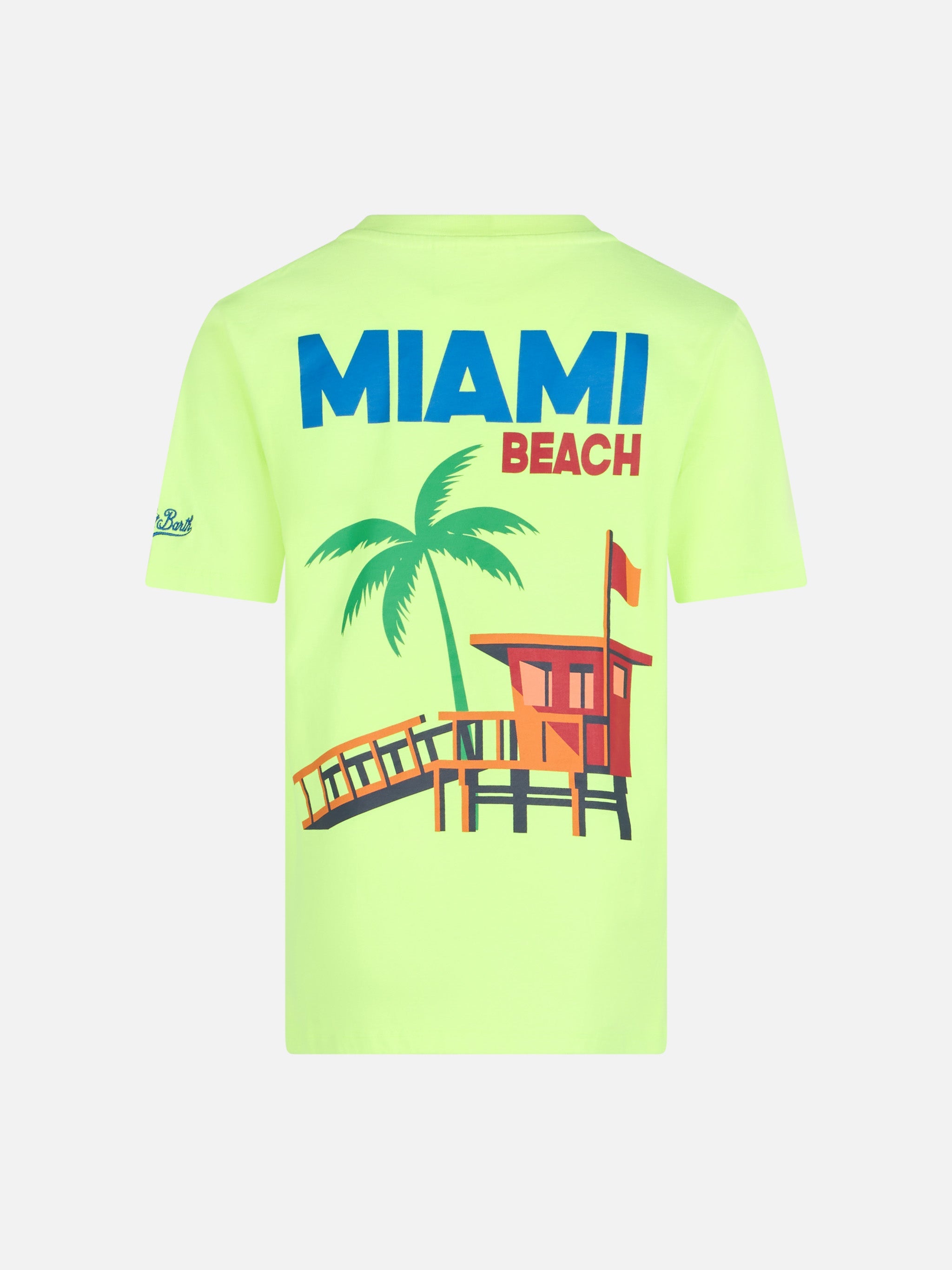 Boy Cotton T-Shirt With Miami Beach Postcard Print Yellow