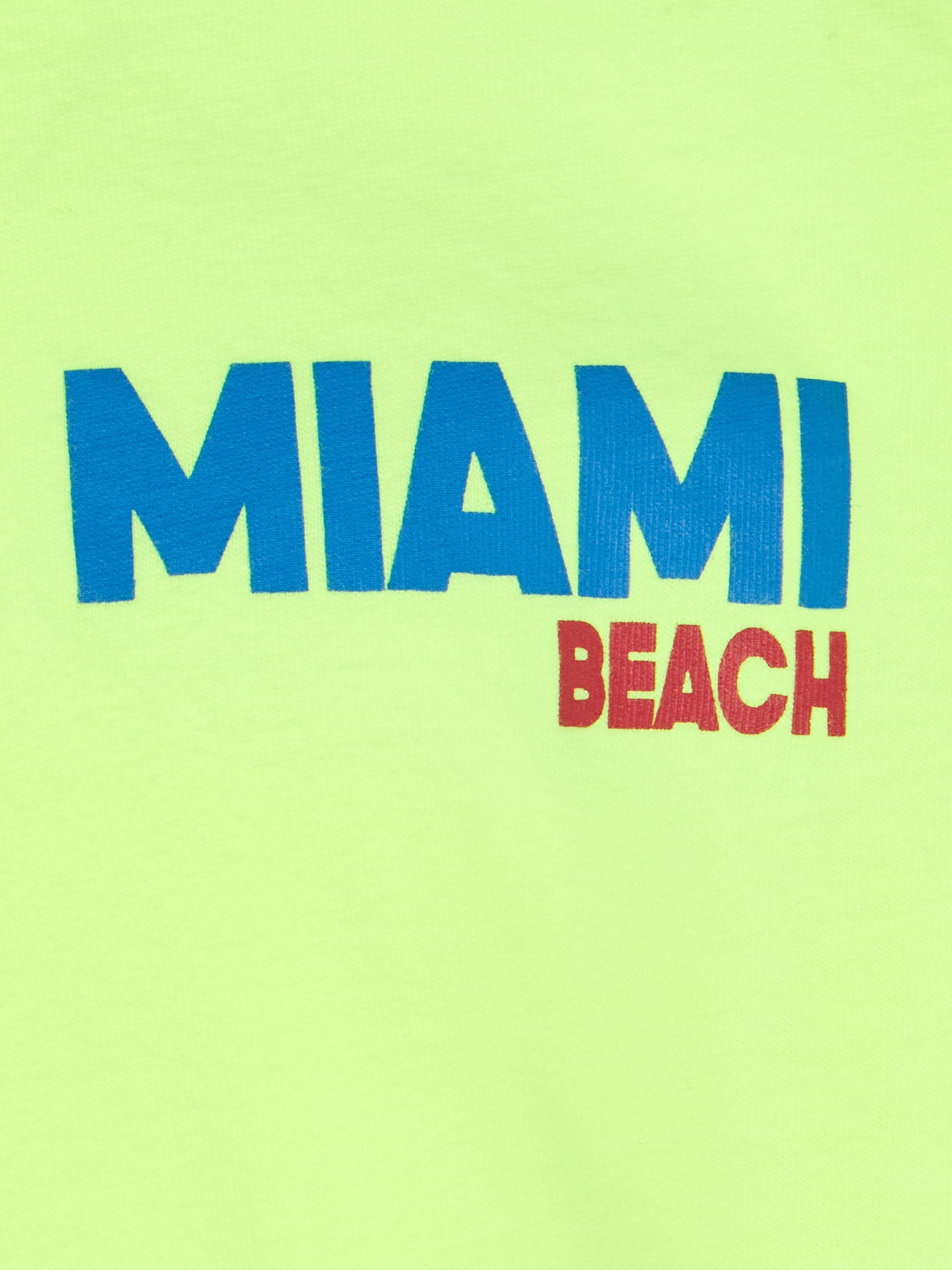 Boy Cotton T-Shirt With Miami Beach Postcard Print Yellow