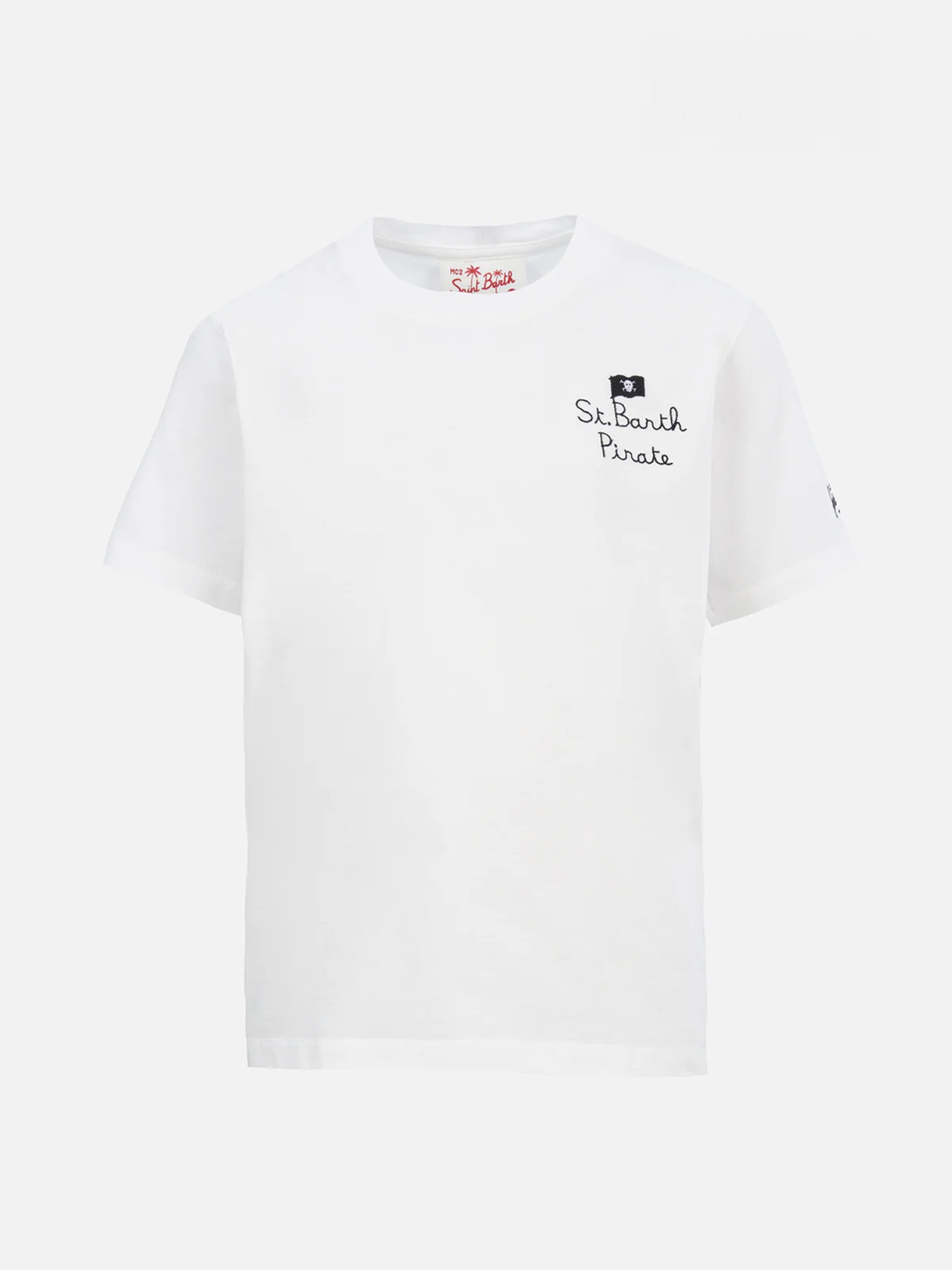 Boy Cotton T-Shirt With Snoopy Print And St. Barth Pirate Embroidery | Peanuts Special Edition White