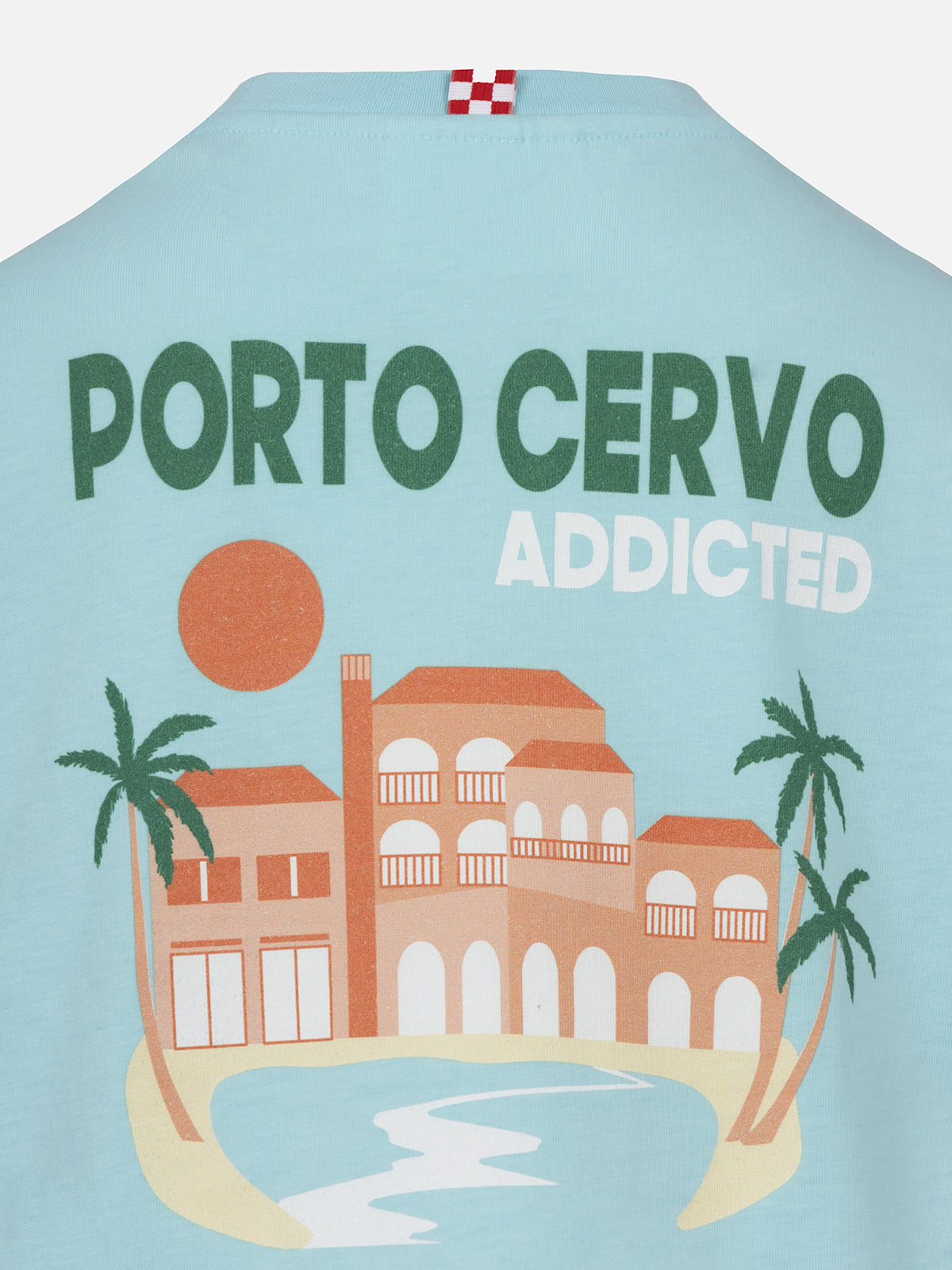 Boy Cotton T-Shirt With Porto Cervo Addicted Postcard Print Green