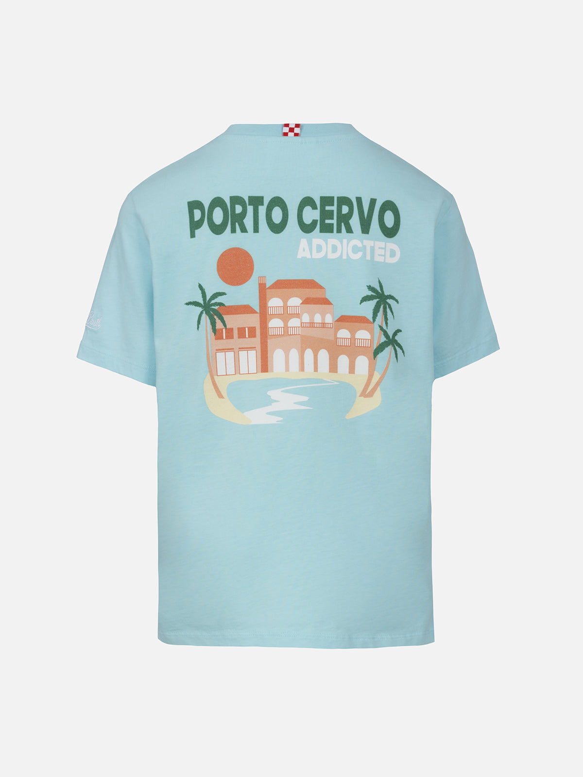 Boy Cotton T-Shirt With Porto Cervo Addicted Postcard Print Green