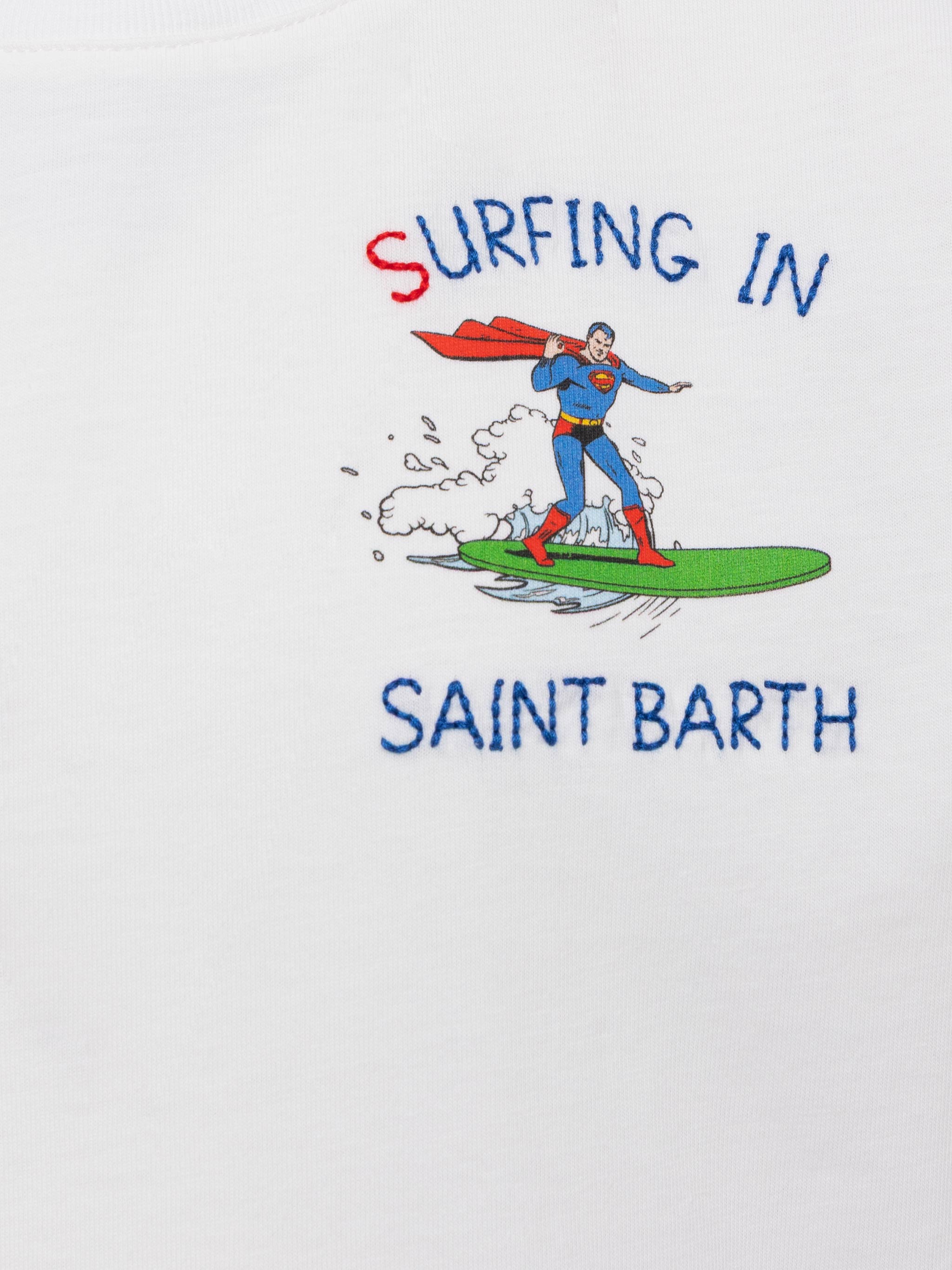 Cotton T-Shirt With Surfing Saint Barth Embroidery And Superman Print | Marvel Special Edition White