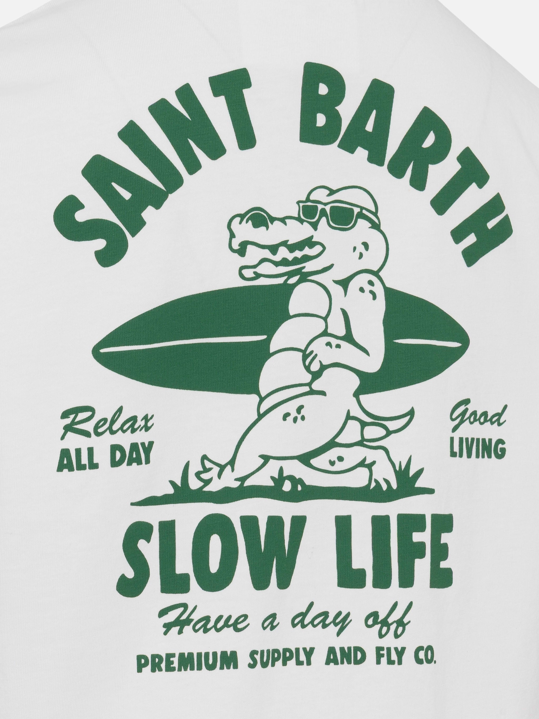 Cotton T-Shirt With Saint Barth Relaxed Life Print White