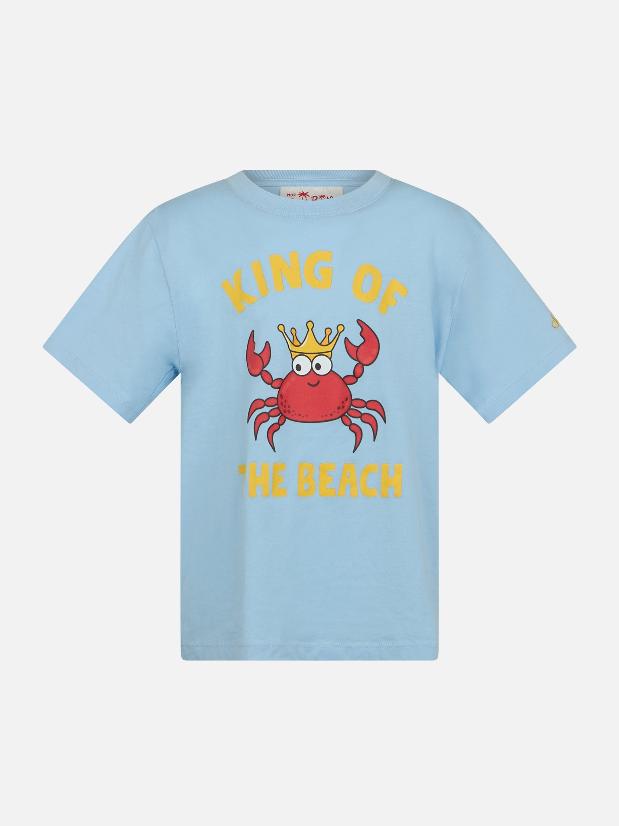 Boy Cotton T-Shirt With King Of The Beach Crab Print Sky
