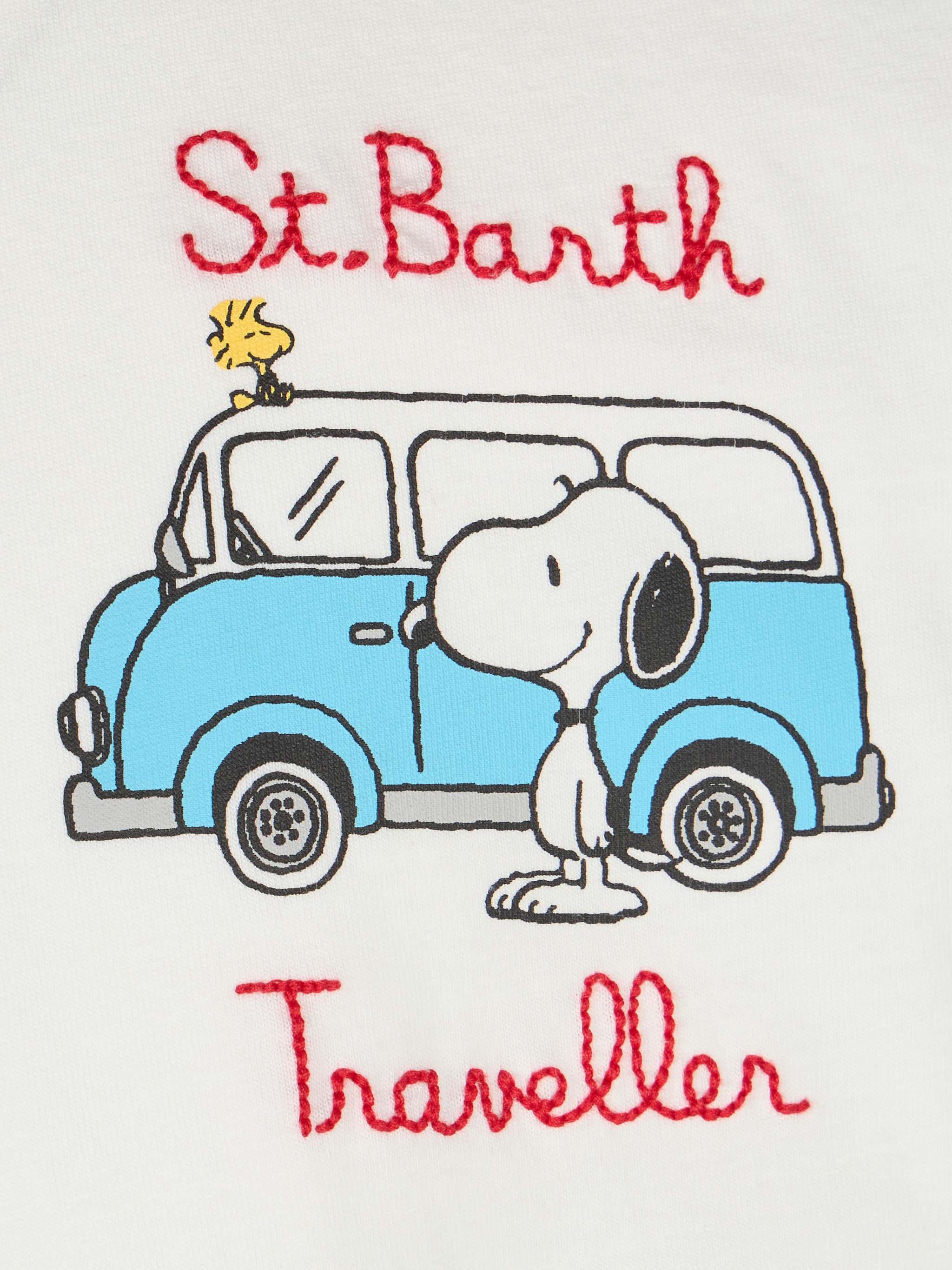 Boy Cotton T-Shirt With Snoopy Print And St. Barth Traveller Embroidery | Peanuts Special Edition White