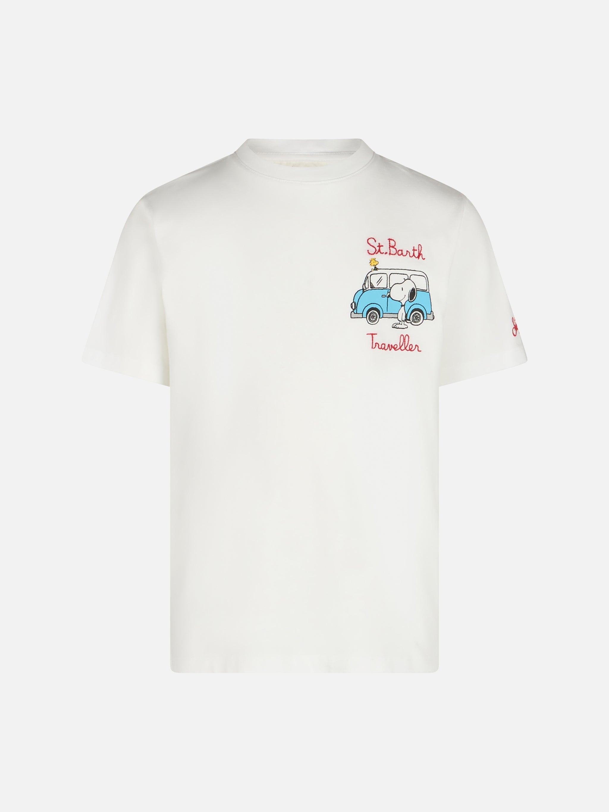 Boy Cotton T-Shirt With Snoopy Print And St. Barth Traveller Embroidery | Peanuts Special Edition White