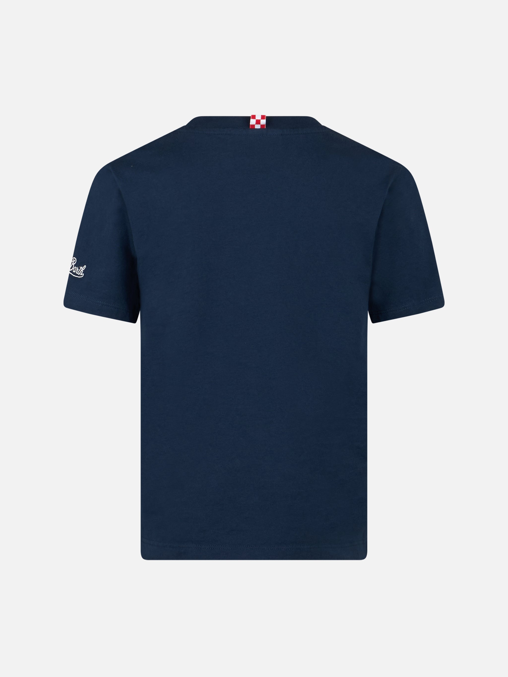 Boy Cotton T-Shirt With Smurf Print And St. Barth Surfer Embroidery | The Special Edition Blue