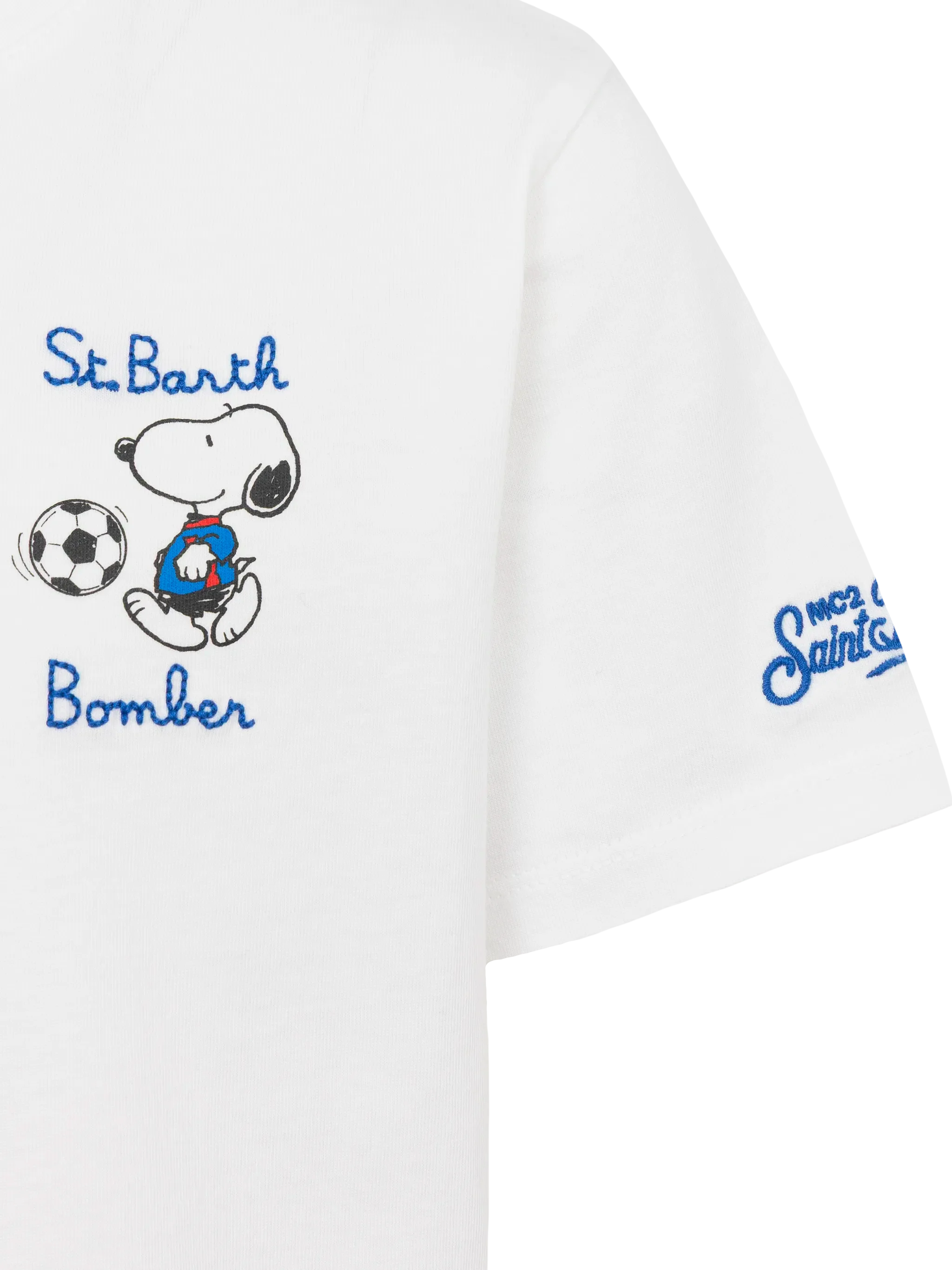 Cotton T-Shirt With St. Barth Bomber Embroidery And Snoopy Print | Peanuts® Special Edition White