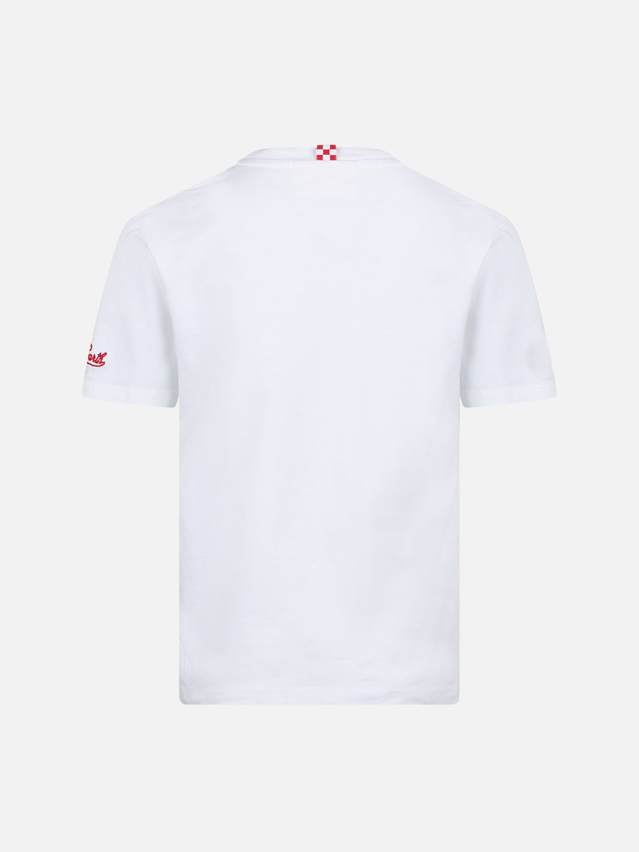 Cotton T-Shirt With Me Ne Vado Un Lambo Embroidery White