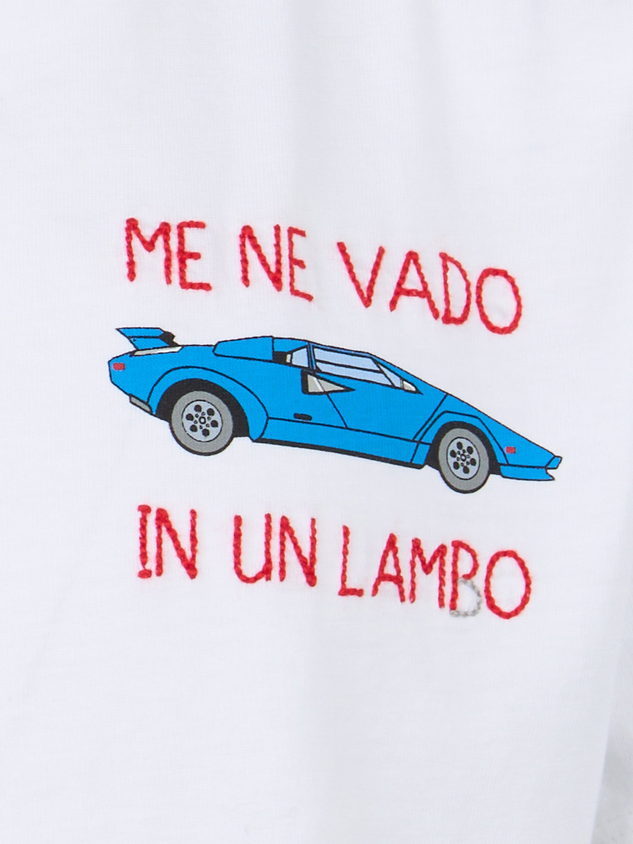 Cotton T-Shirt With Me Ne Vado Un Lambo Embroidery White