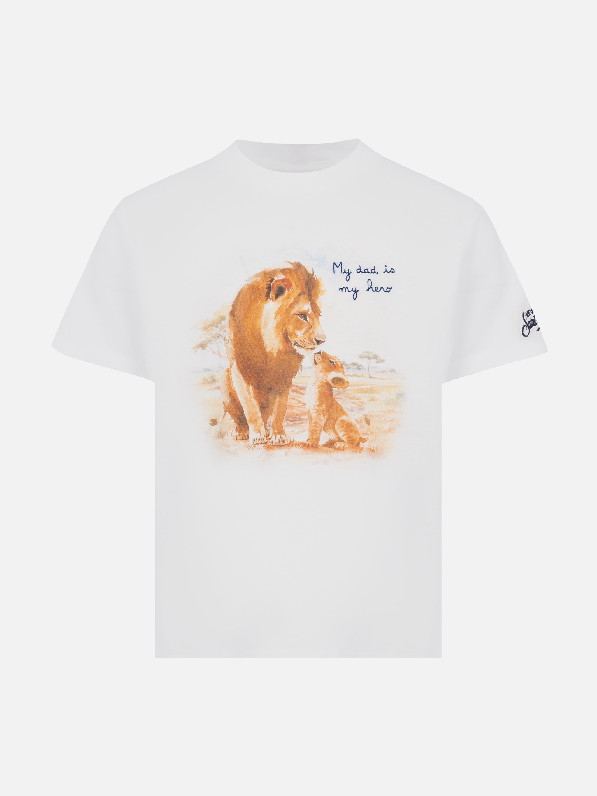 Cotton T-Shirt With My Dad Is Hero Embroidery White