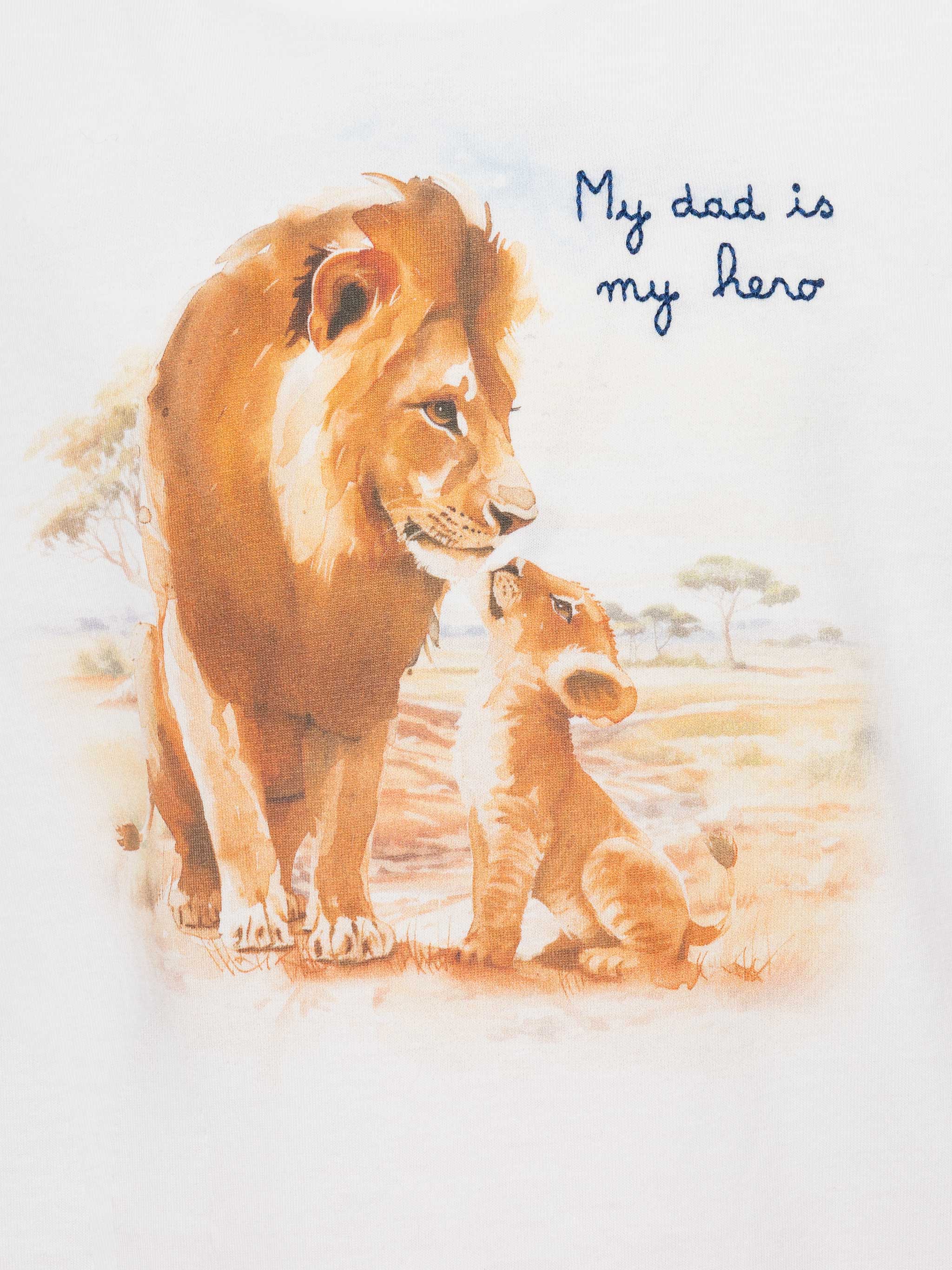 Cotton T-Shirt With My Dad Is Hero Embroidery White