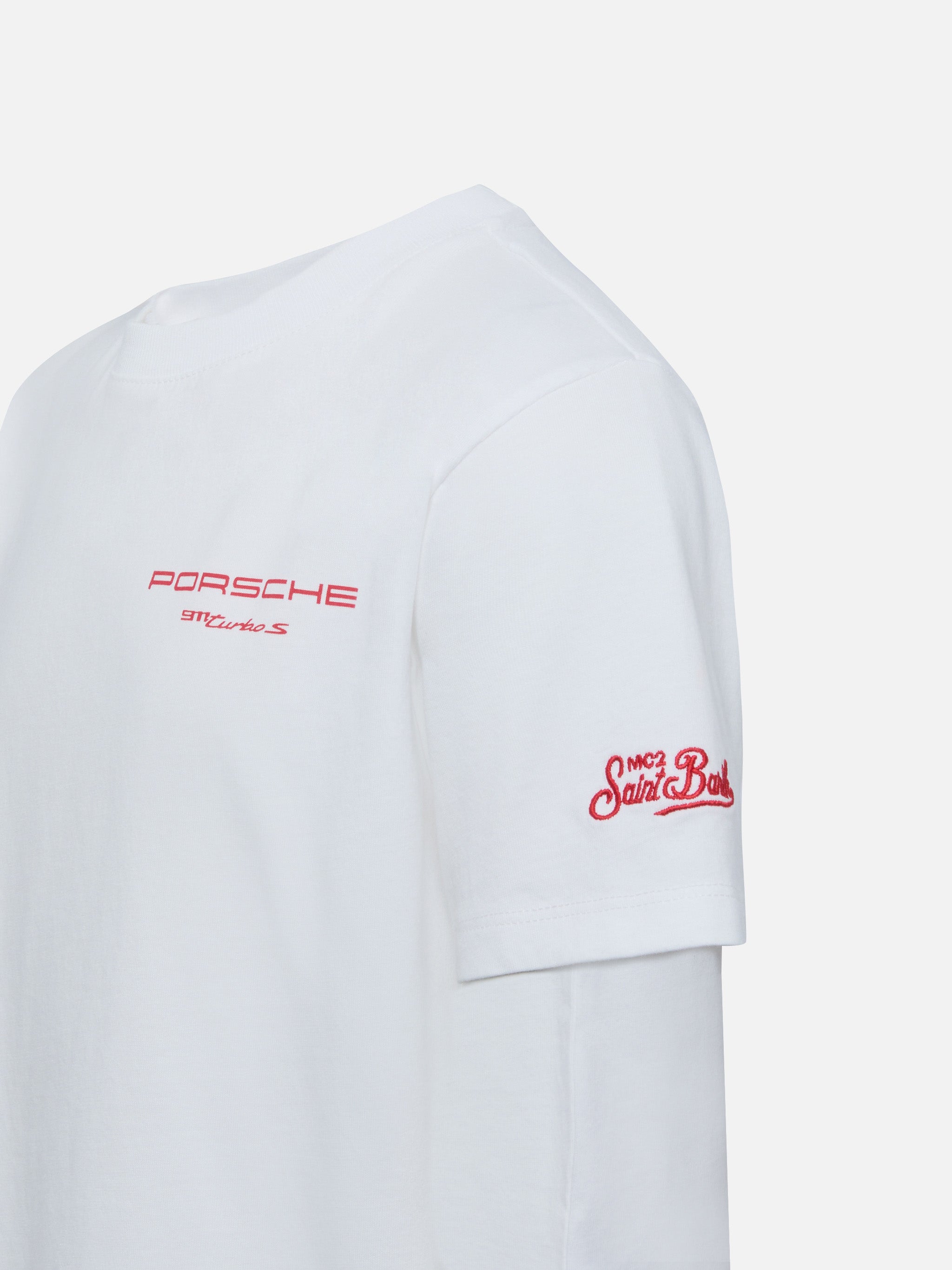 Cotton T-Shirt With Porsche 911 Turbo S Print | Special Edition White
