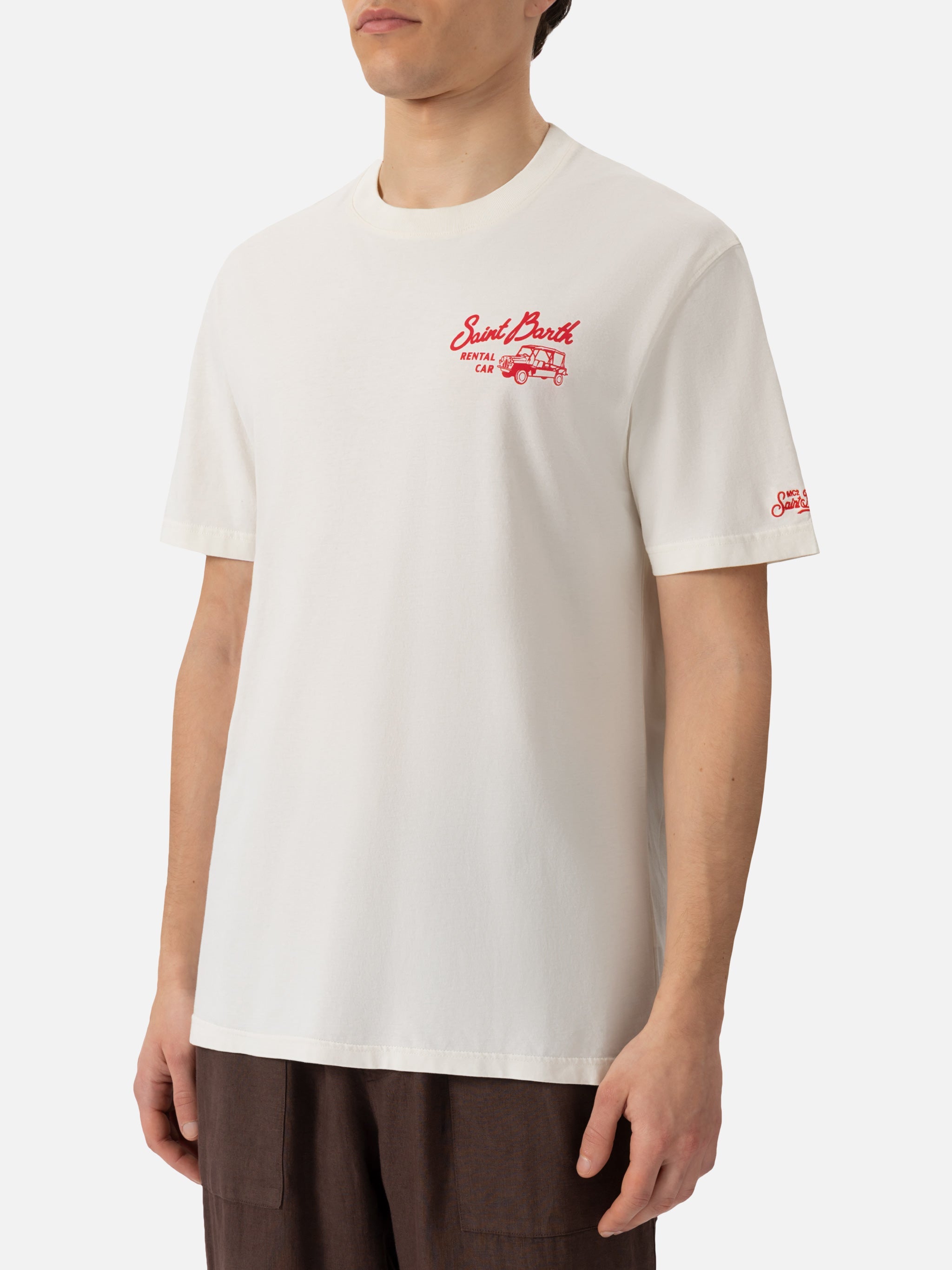 Organic Cotton T-Shirt With Saint Barth Rental Car Print White