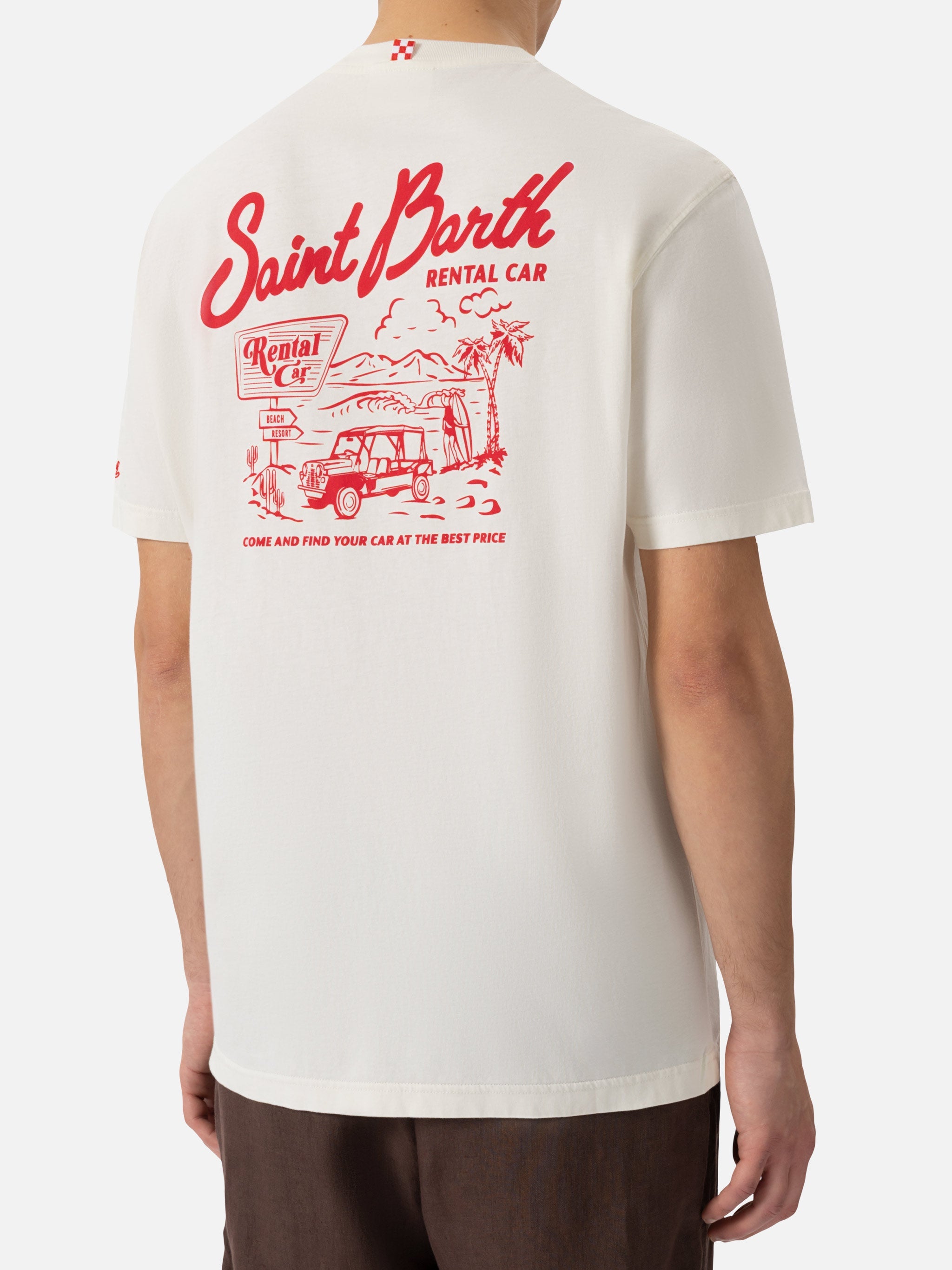 Organic Cotton T-Shirt With Saint Barth Rental Car Print White