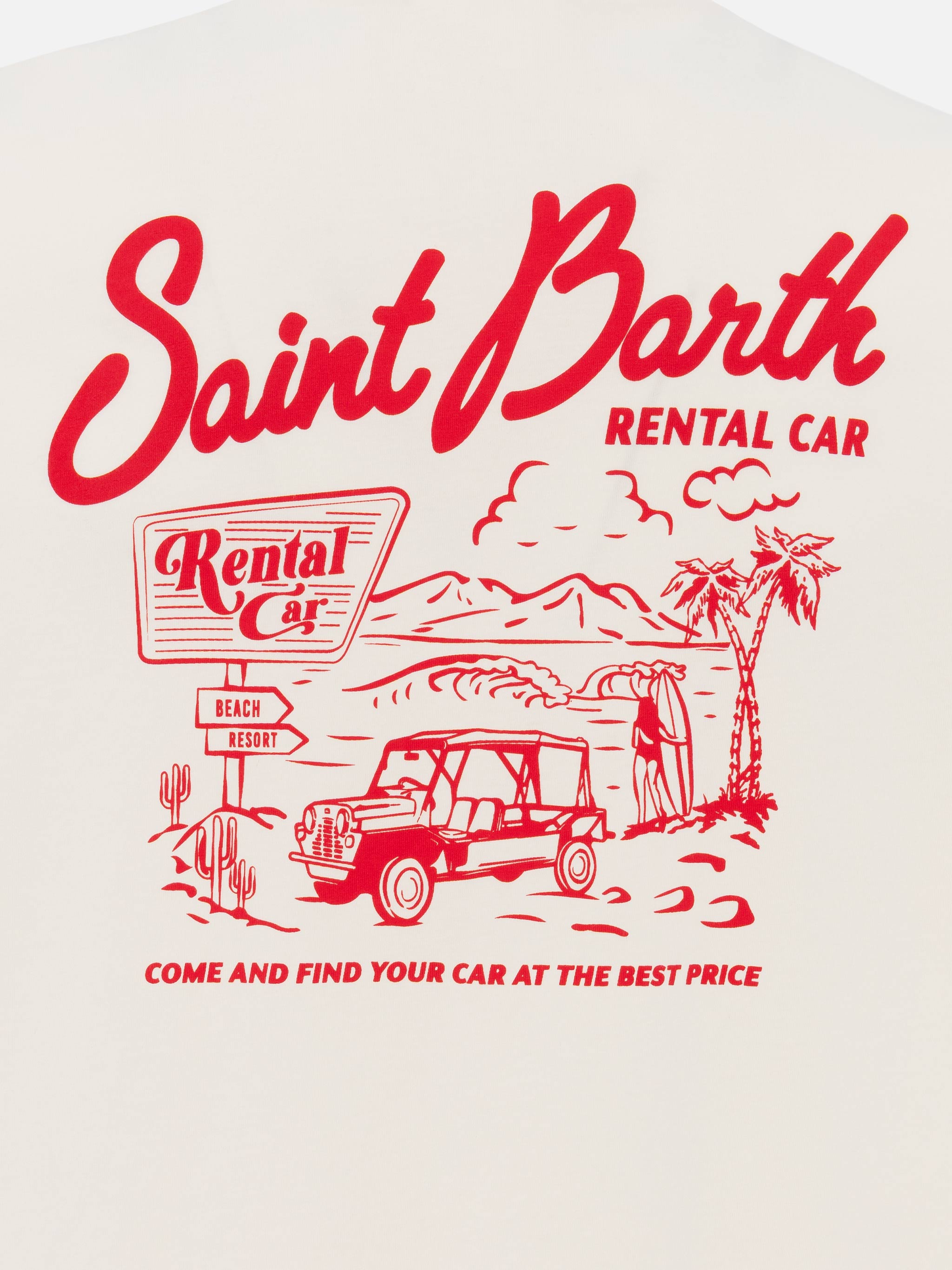 Organic Cotton T-Shirt With Saint Barth Rental Car Print White