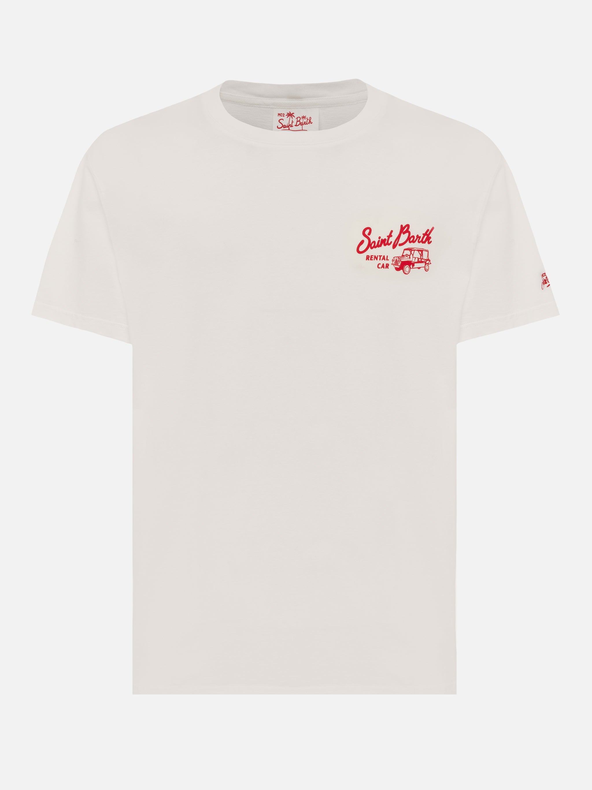 Organic Cotton T-Shirt With Saint Barth Rental Car Print White