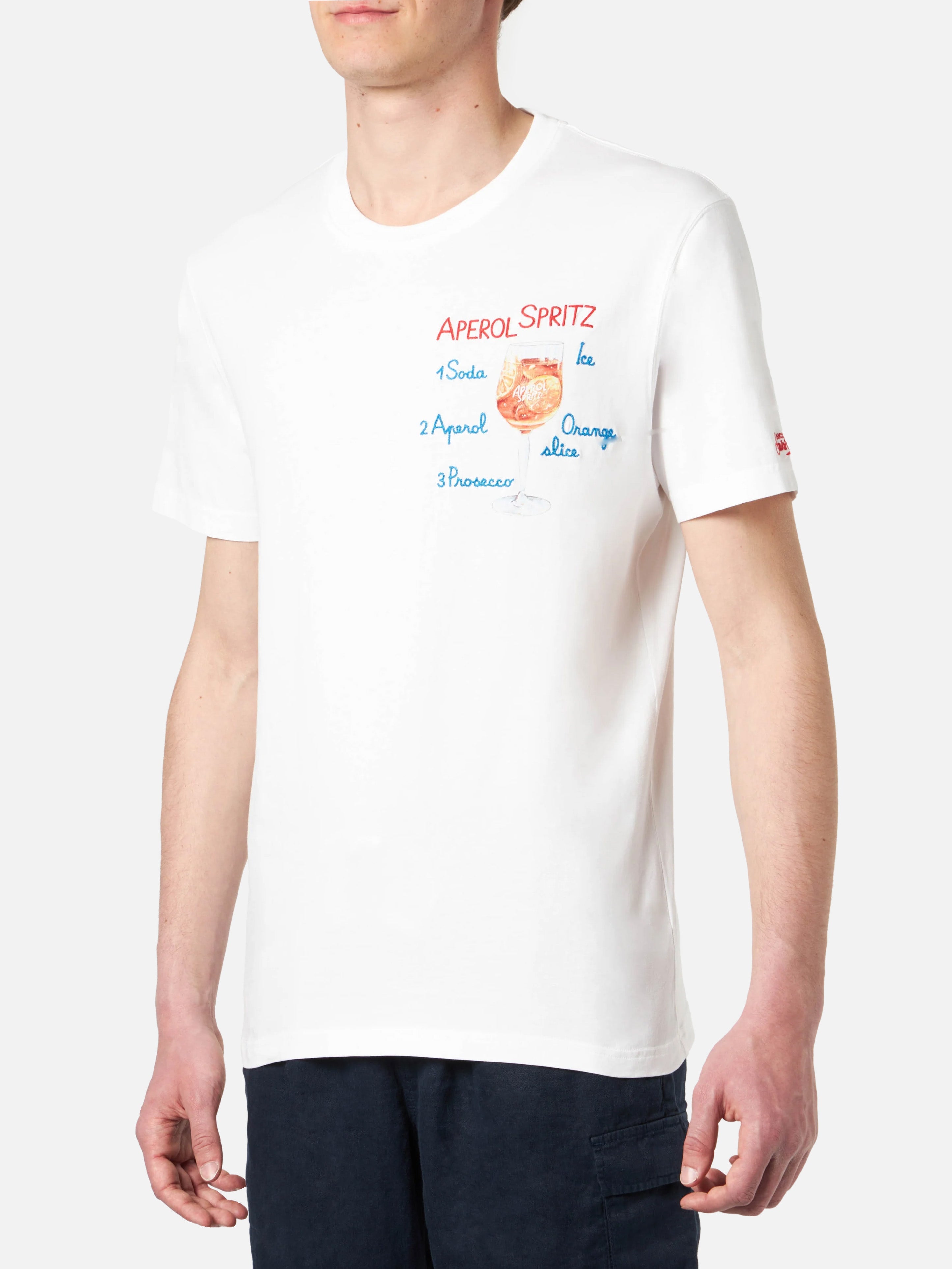 Man Cotton T-Shirt With Aperol Spritz Front Embroidery | Special Edition White