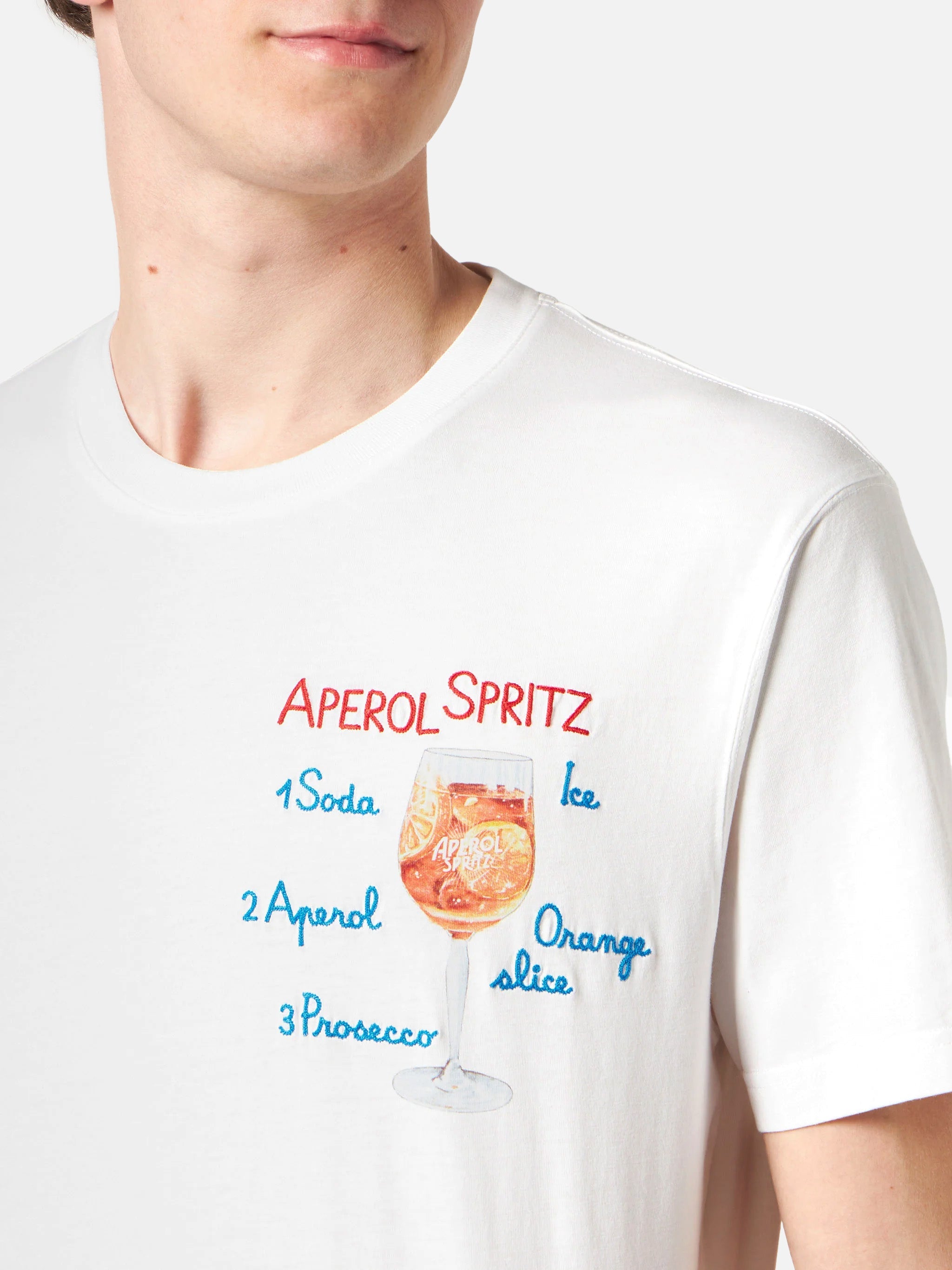 Man Cotton T-Shirt With Aperol Spritz Front Embroidery | Special Edition White