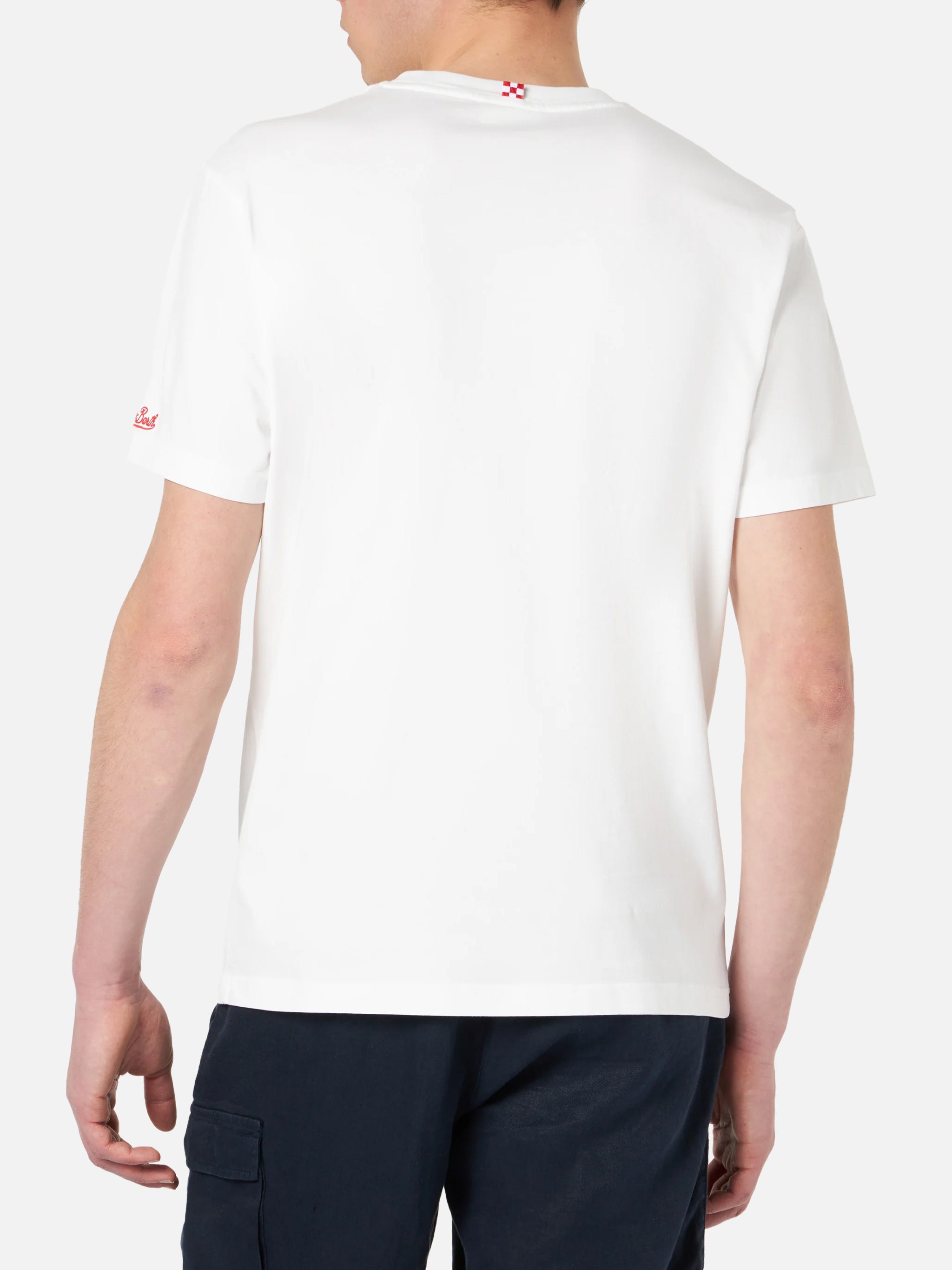 Man Cotton T-Shirt With Aperol Spritz Front Embroidery | Special Edition White