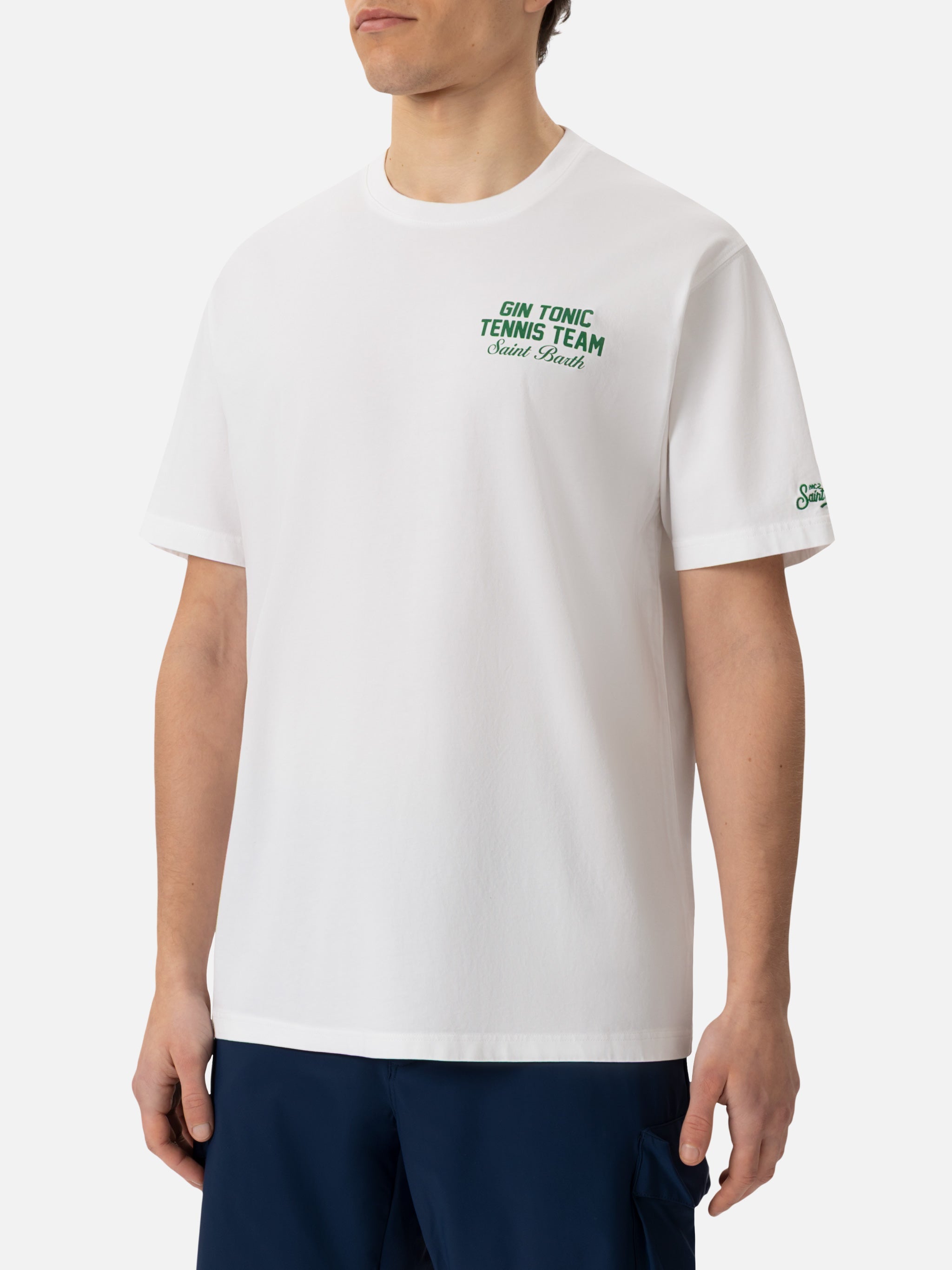 Cotton T-Shirt With Gin Tonic Cocktail And Sport Print White