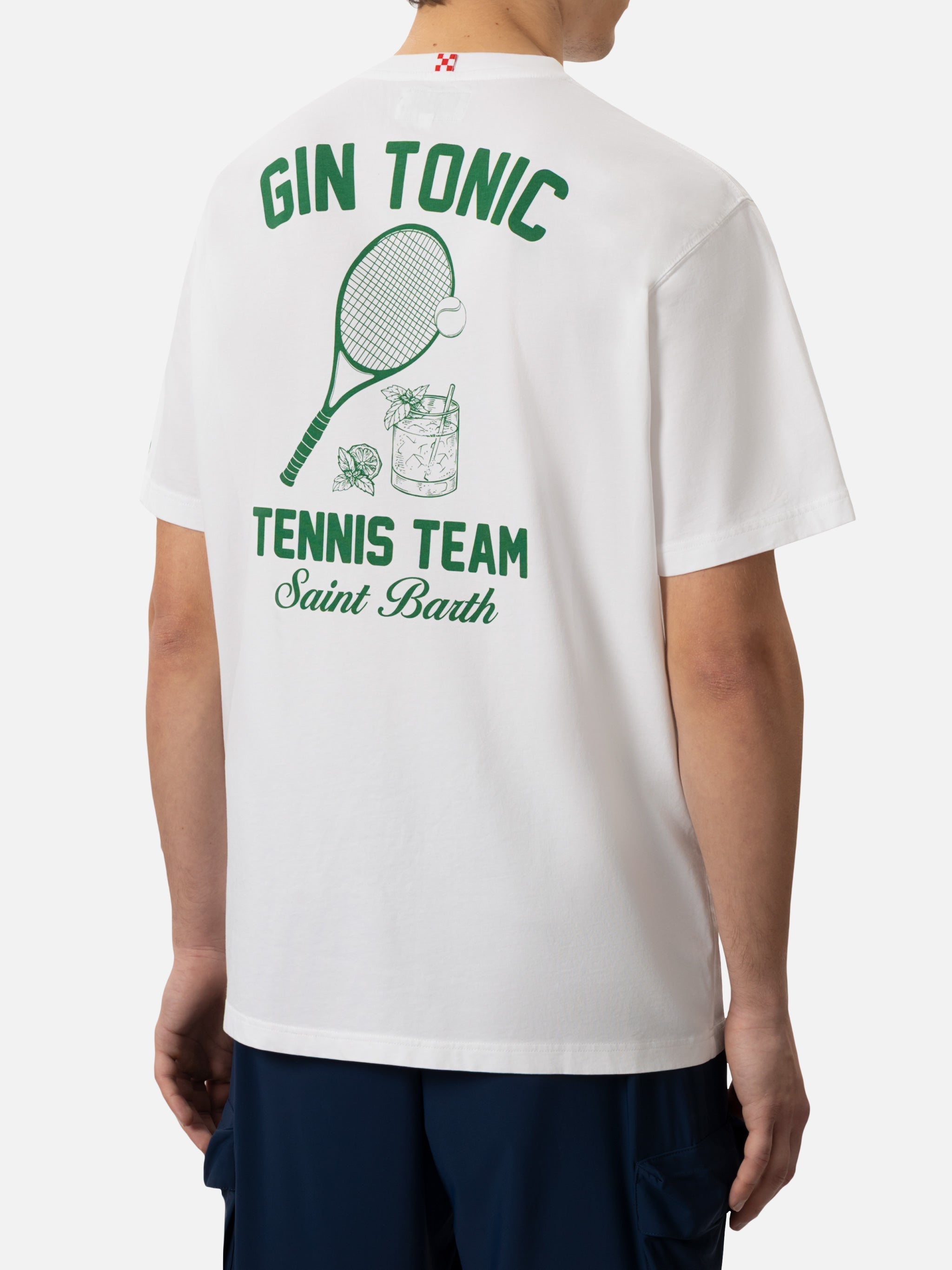 Cotton T-Shirt With Gin Tonic Cocktail And Sport Print White