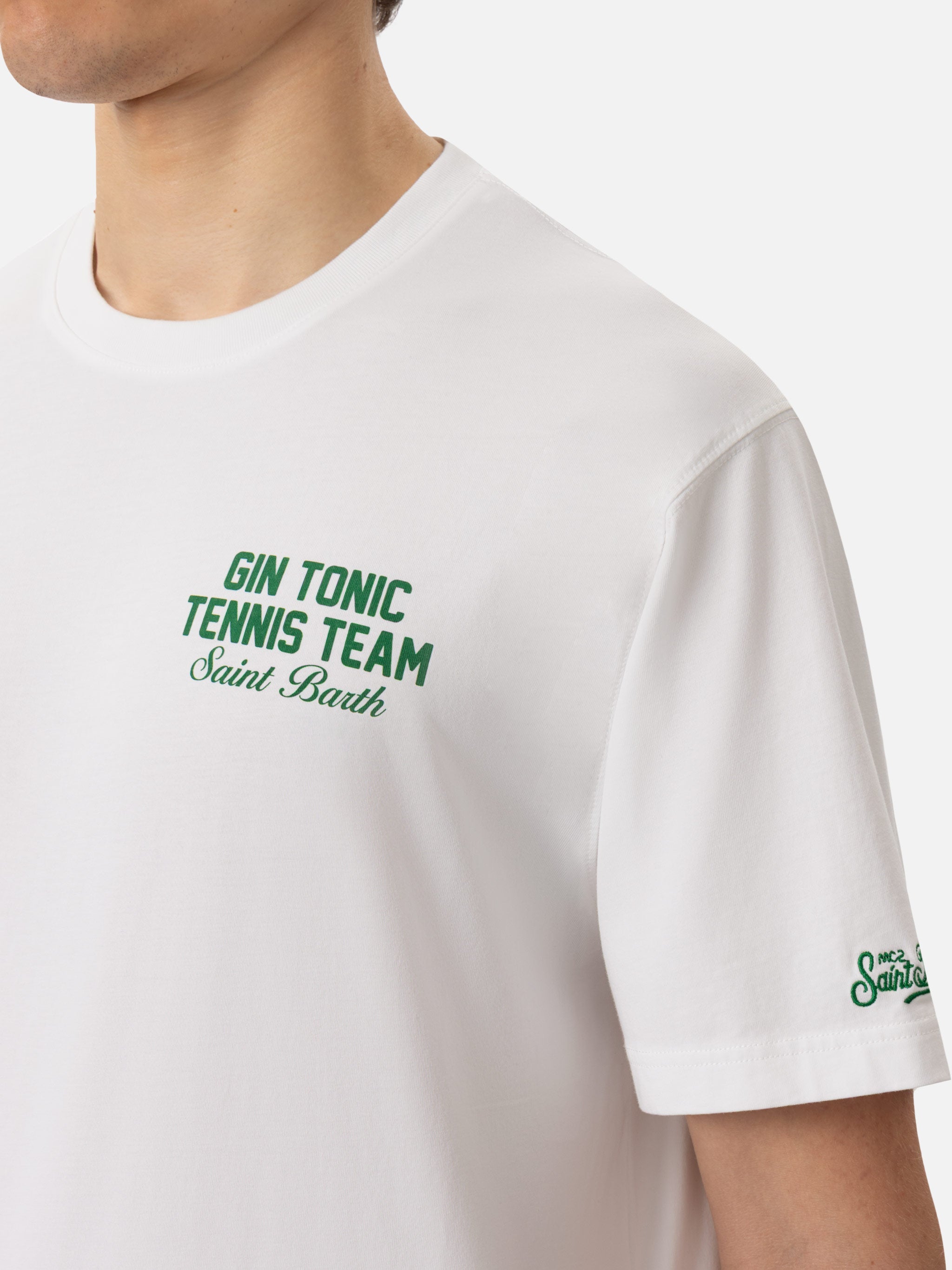Cotton T-Shirt With Gin Tonic Cocktail And Sport Print White