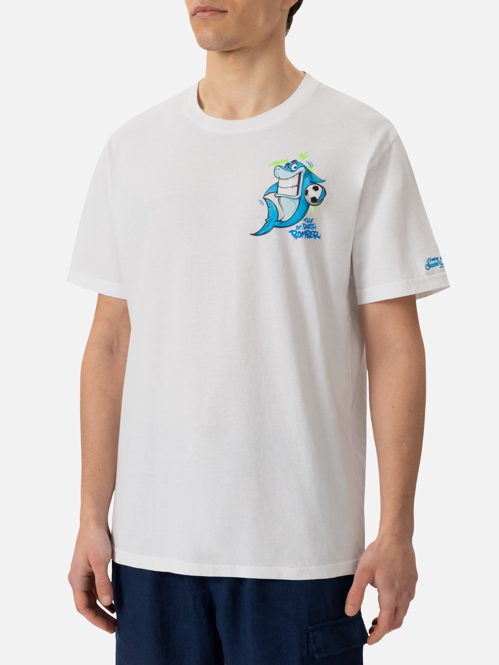 Cotton T-Shirt With Cryptopuppets Shark Bomber Print | Special Edition White