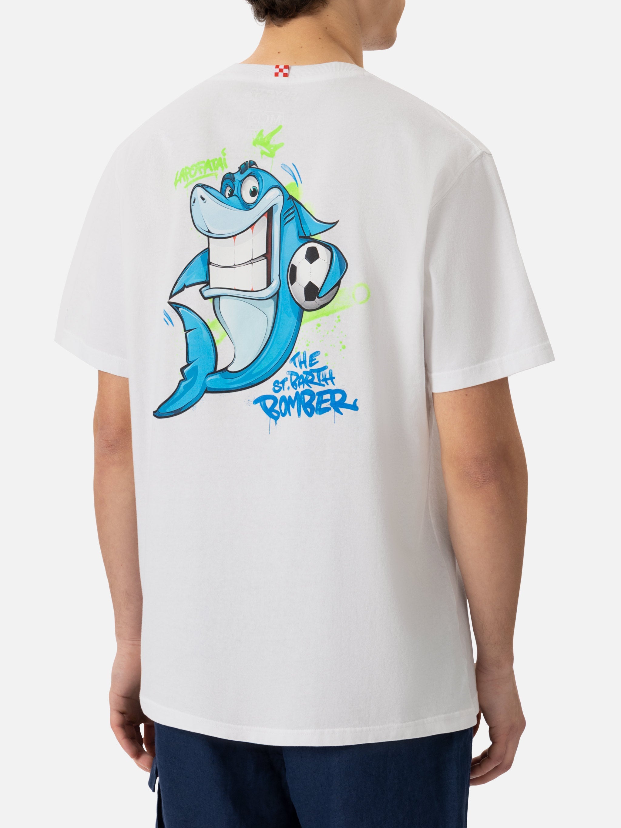 Cotton T-Shirt With Cryptopuppets Shark Bomber Print | Special Edition White
