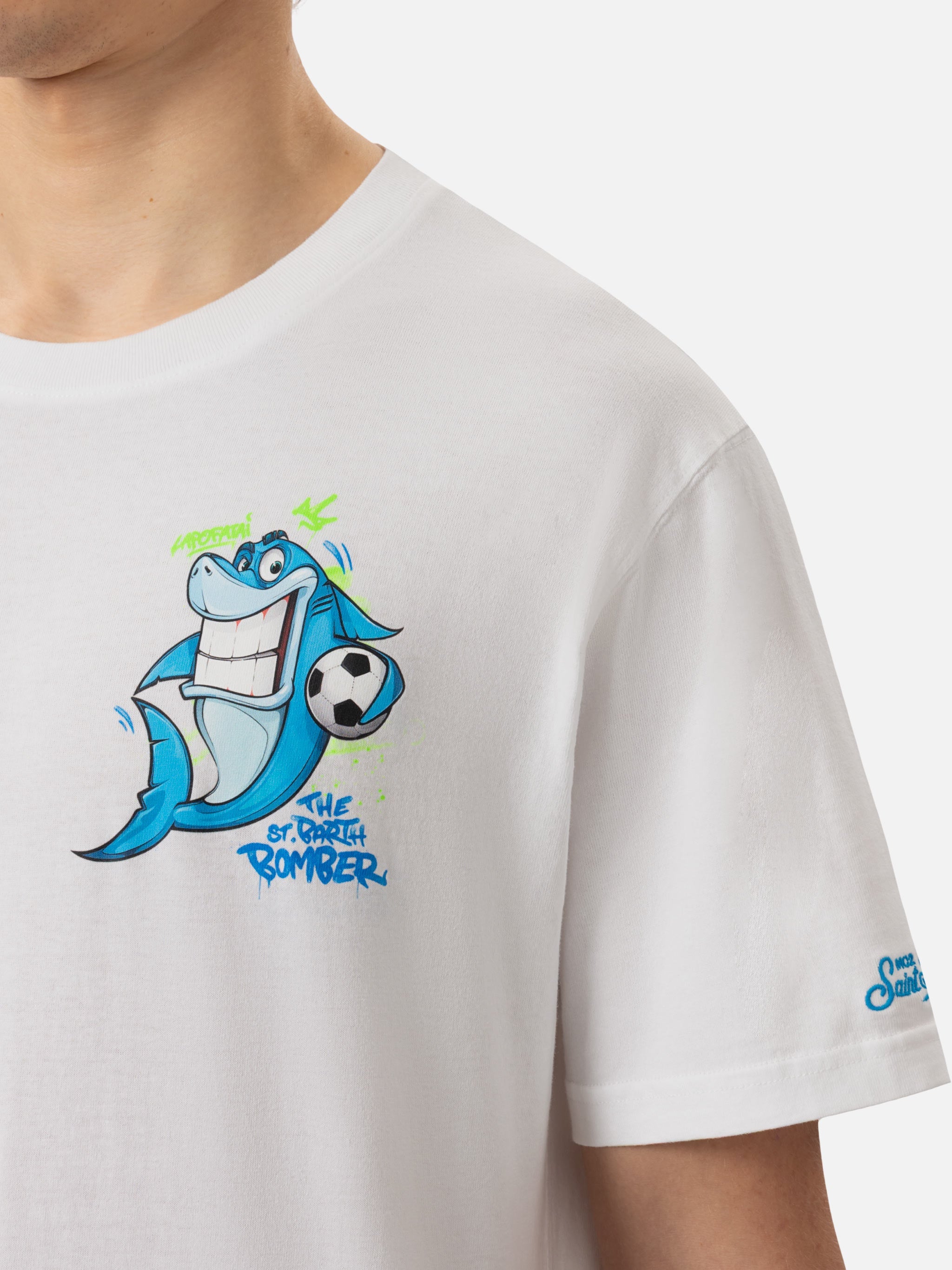Cotton T-Shirt With Cryptopuppets Shark Bomber Print | Special Edition White