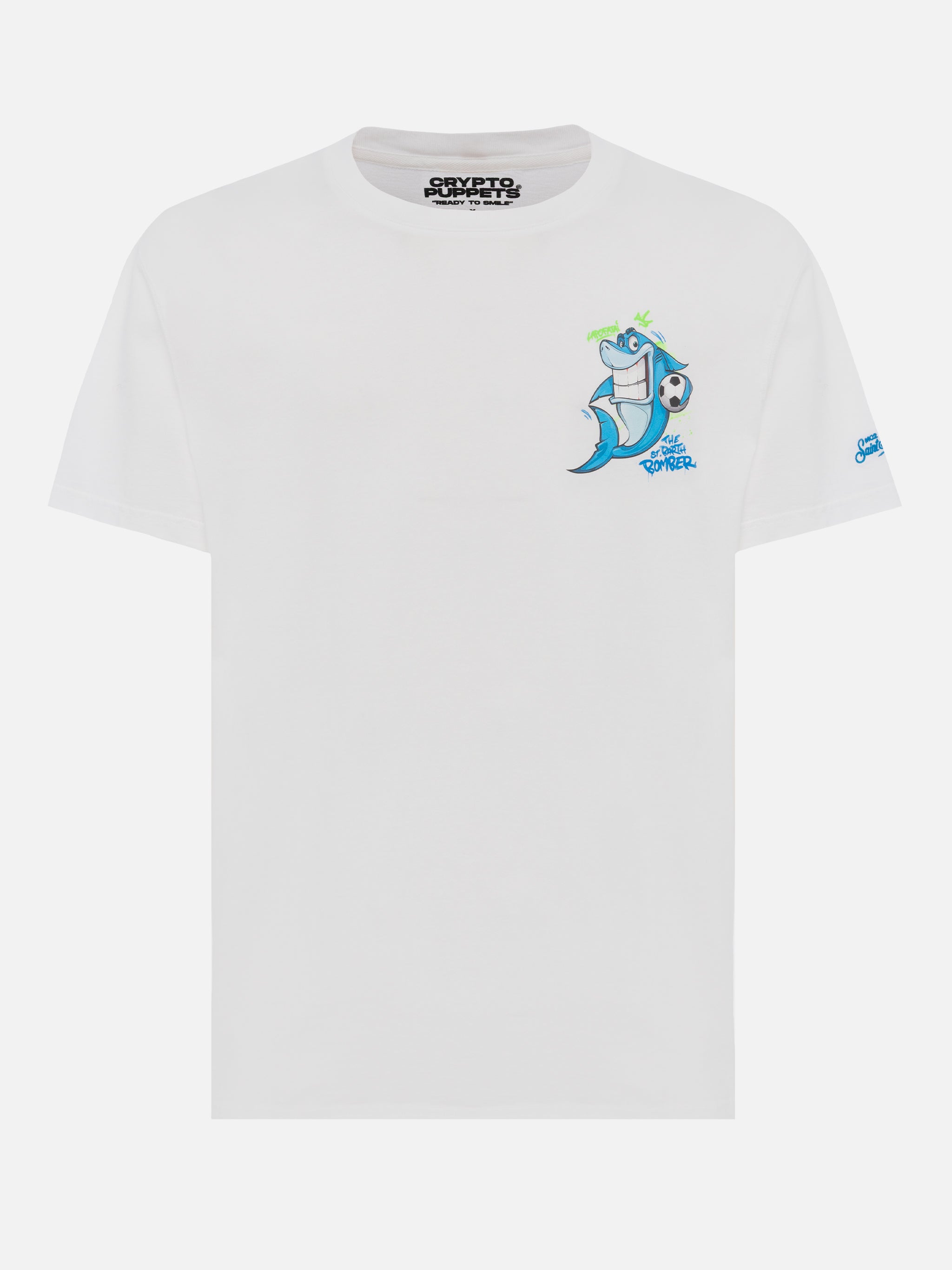 Cotton T-Shirt With Cryptopuppets Shark Bomber Print | Special Edition White