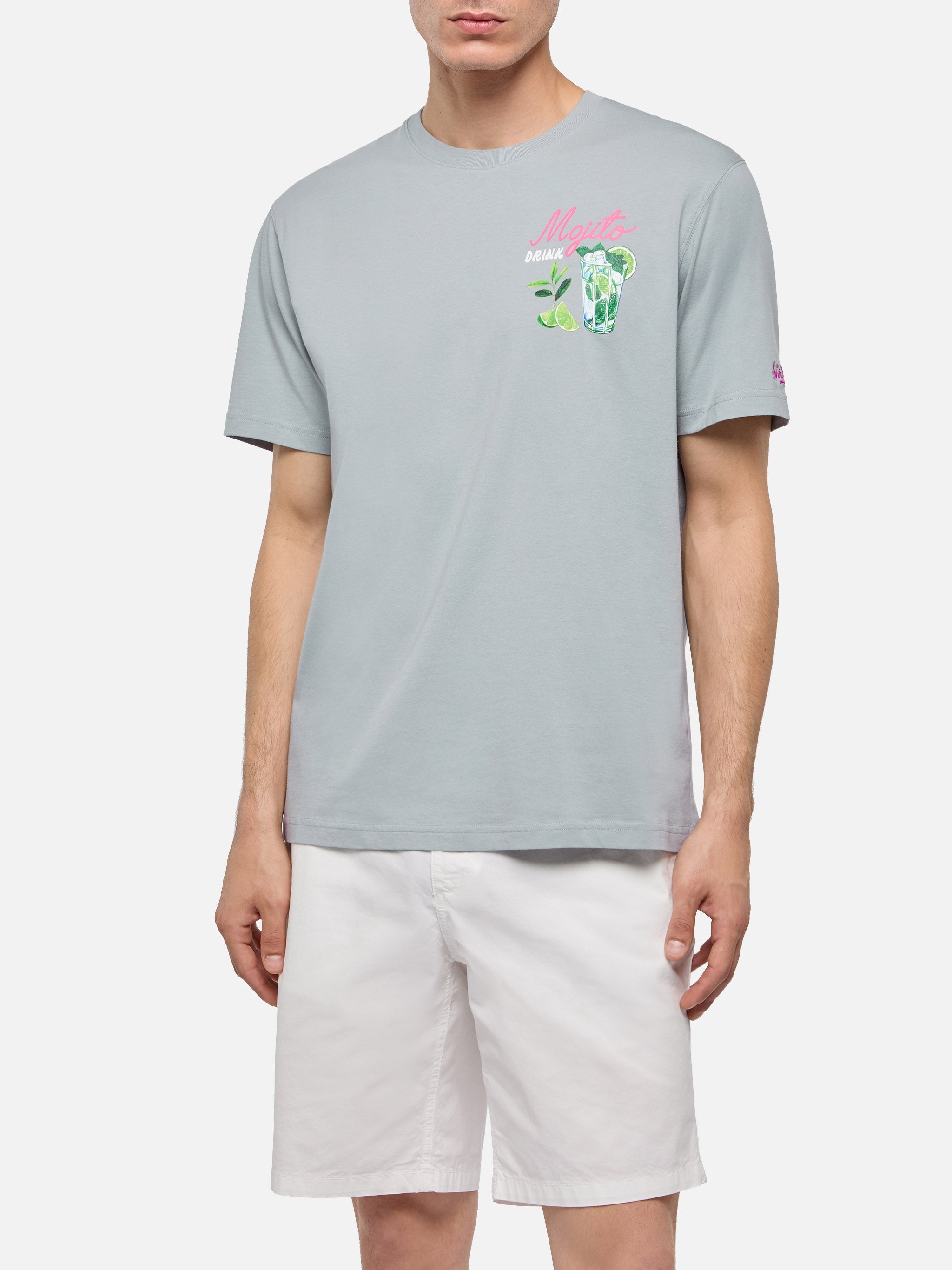 Cotton T-Shirt With Mojito Print Grey