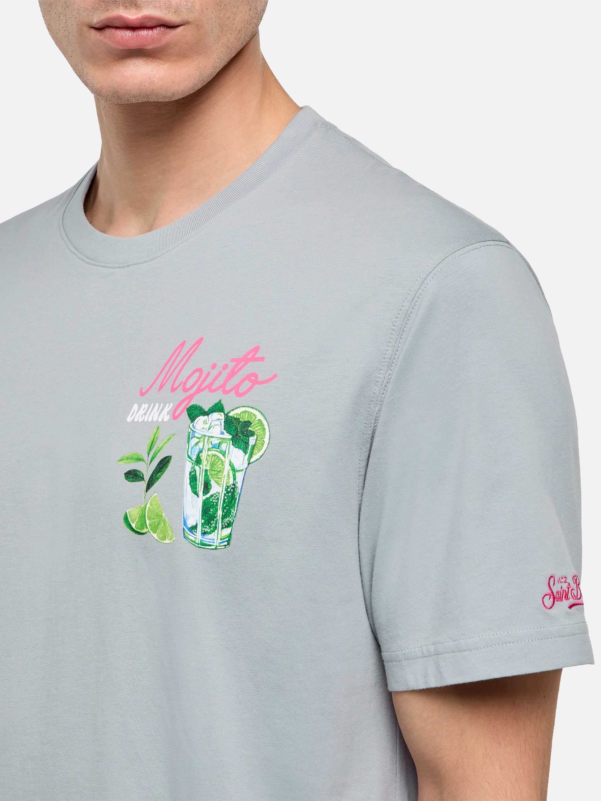 Cotton T-Shirt With Mojito Print Grey
