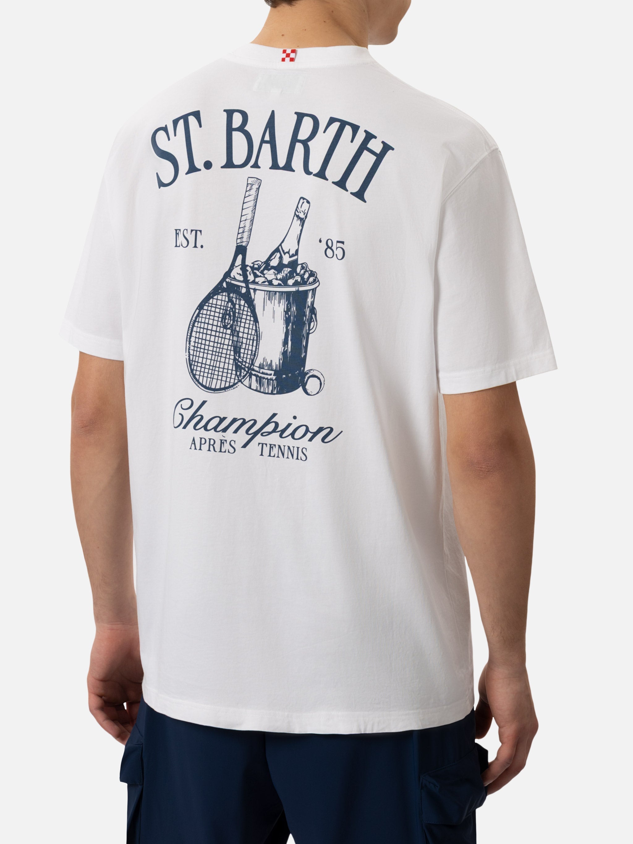Cotton T-Shirt With St. Barth Tennis Print White