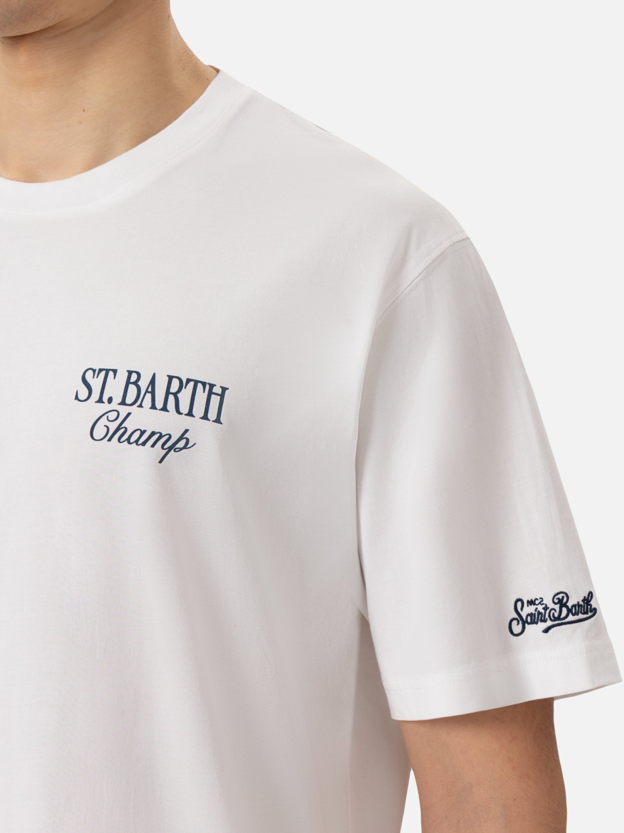 Cotton T-Shirt With St. Barth Tennis Print White