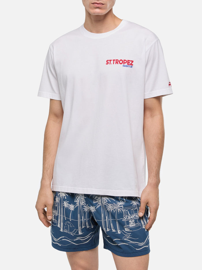 Cotton T-Shirt With St. Tropez Postcard Print White