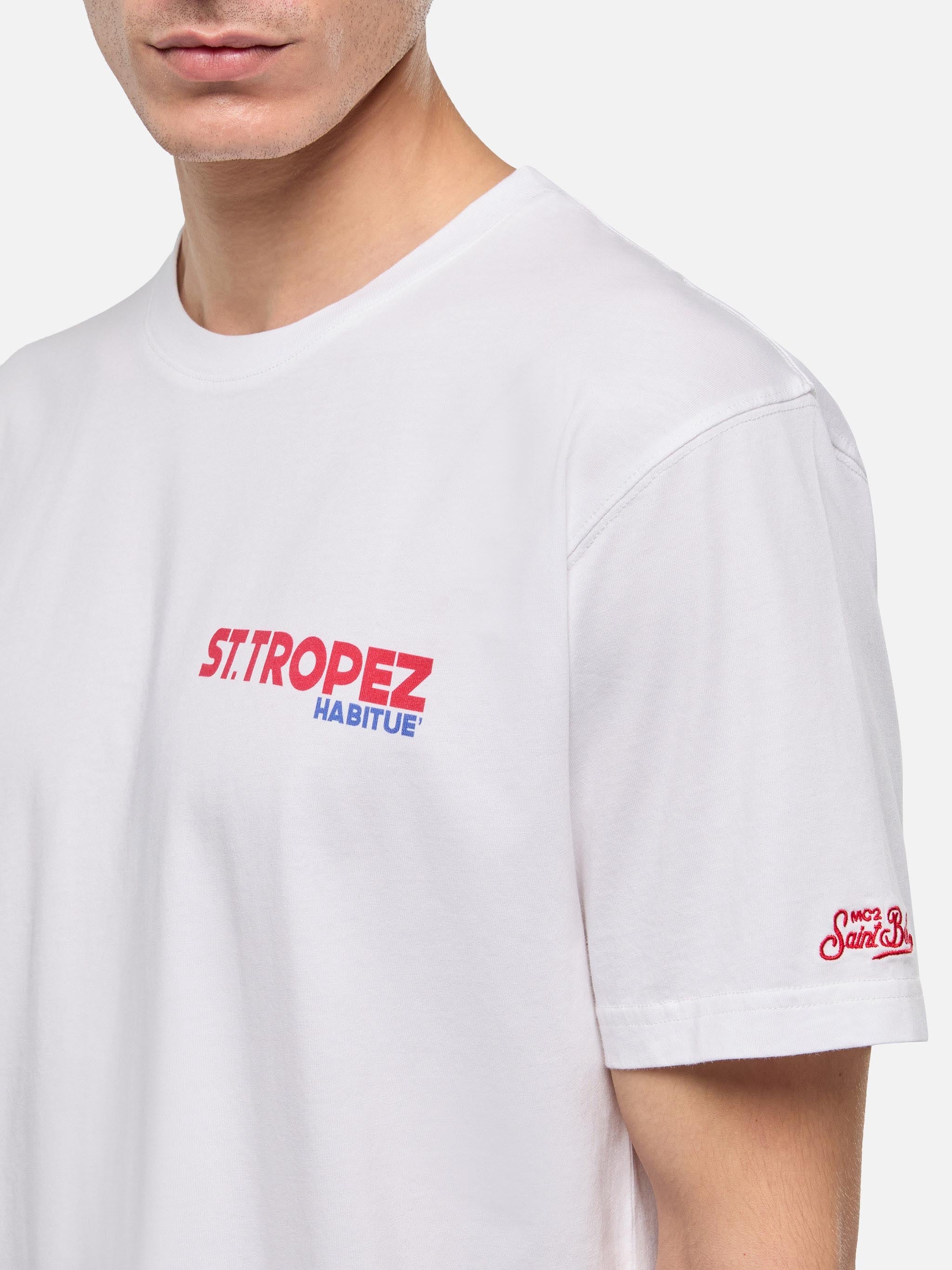 Cotton T-Shirt With St. Tropez Postcard Print White
