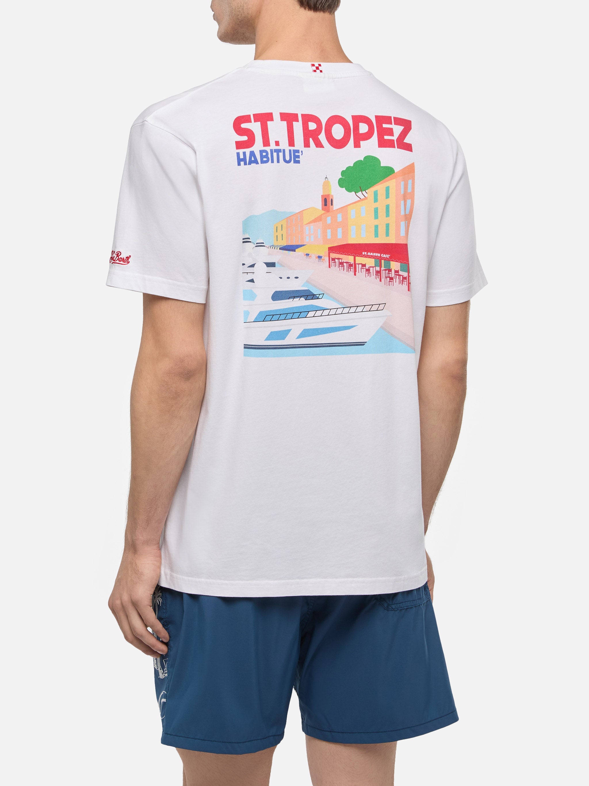 Cotton T-Shirt With St. Tropez Postcard Print White