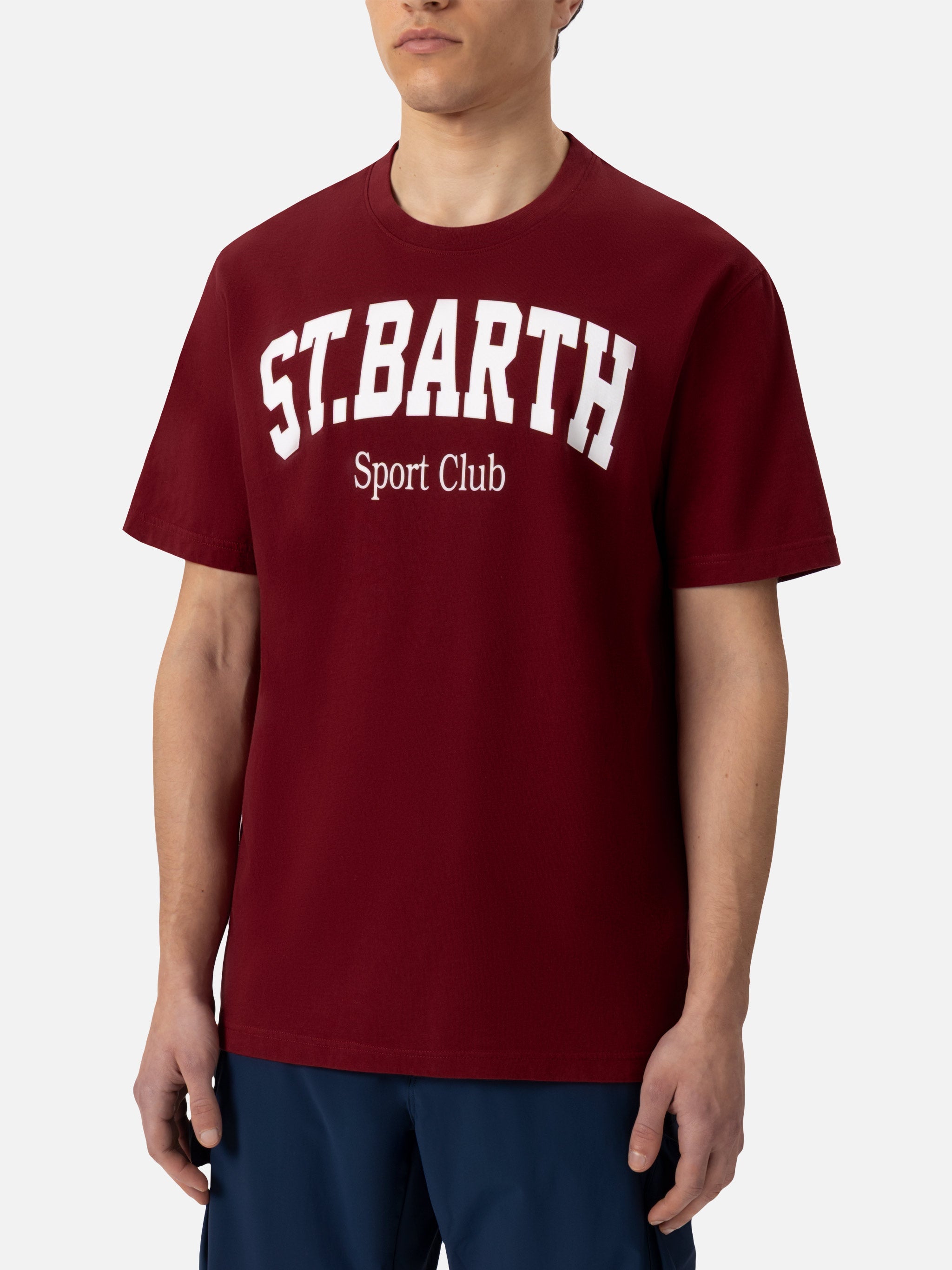 Cotton T-Shirt With St. Barth Sport Club Print Red