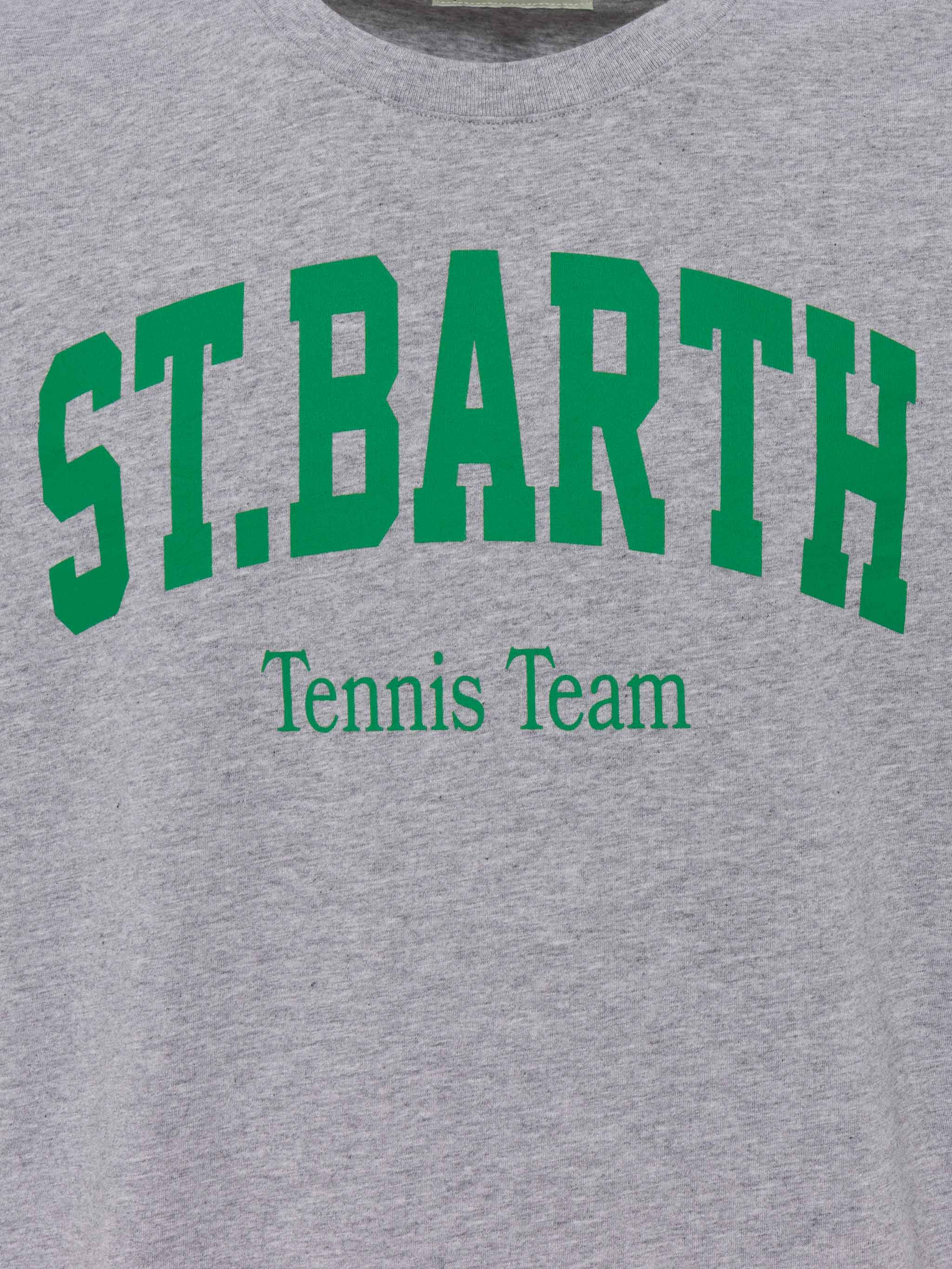 Organic Cotton T-Shirt With St. Barth Tennis Club Print Light Grey Melange
