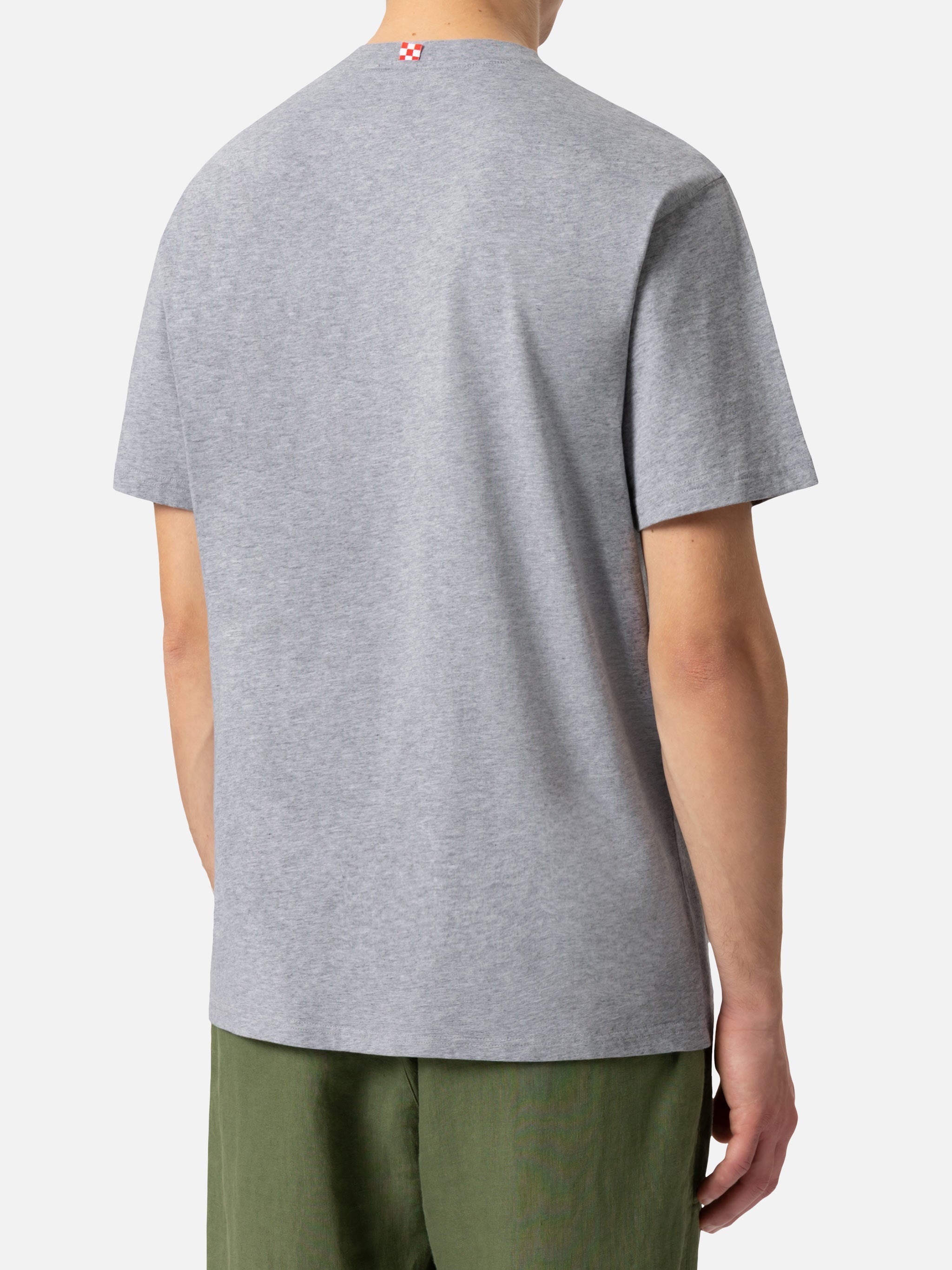 Organic Cotton T-Shirt With St. Barth Tennis Club Print Light Grey Melange