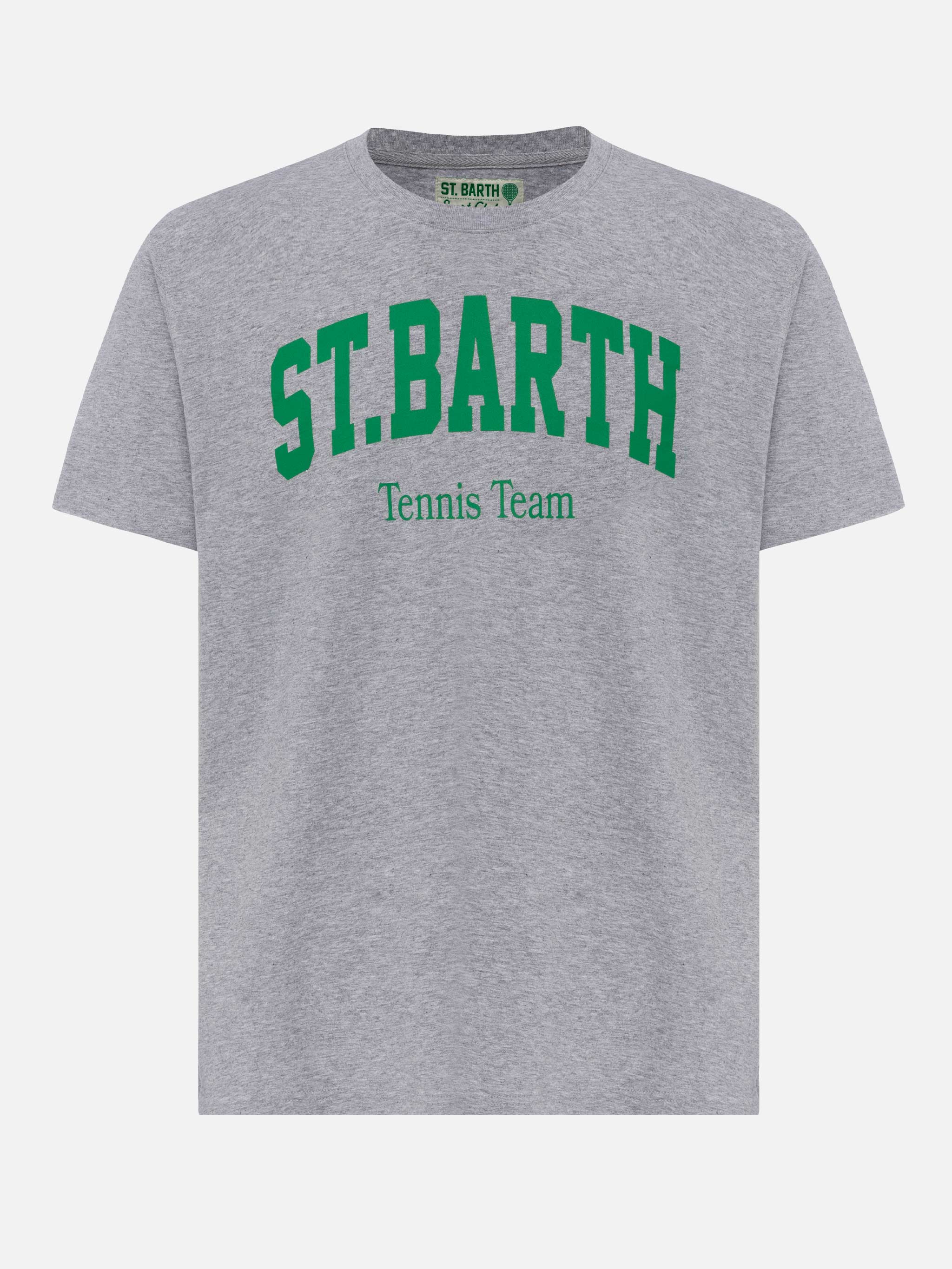 Organic Cotton T-Shirt With St. Barth Tennis Club Print Light Grey Melange