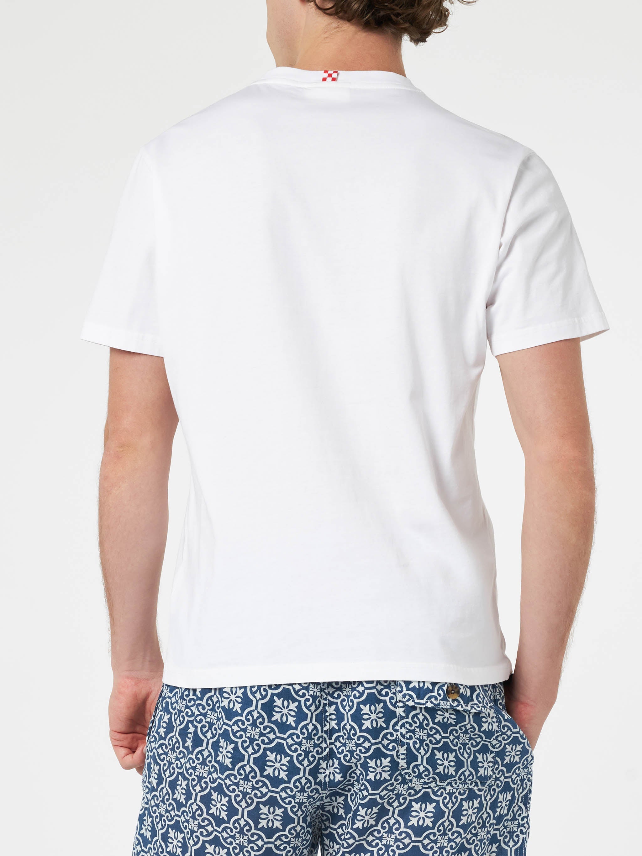 Man Cotton T-Shirt With Me Ne Vado Un Lambo Embroidery And Car Placed Print White