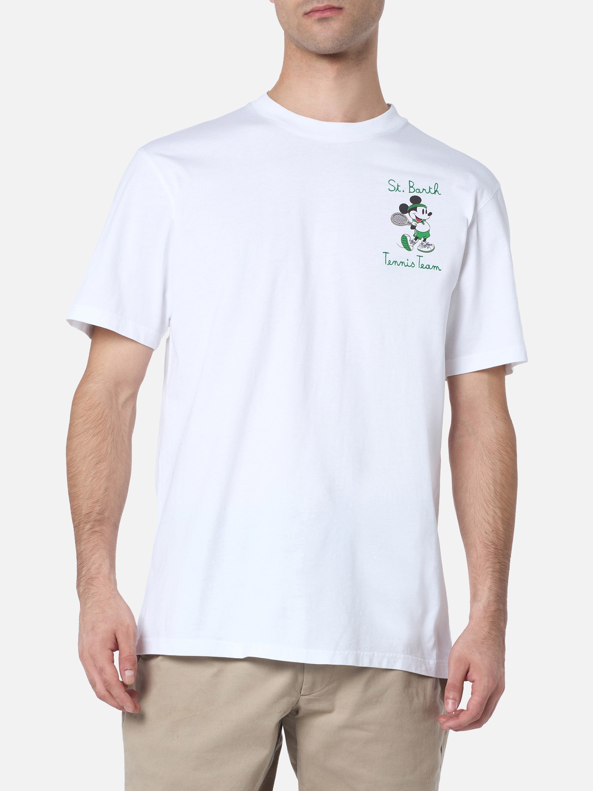 Man Cotton T-Shirt With Mickey Mouse Print And Embroidery | Disney Special Edition White