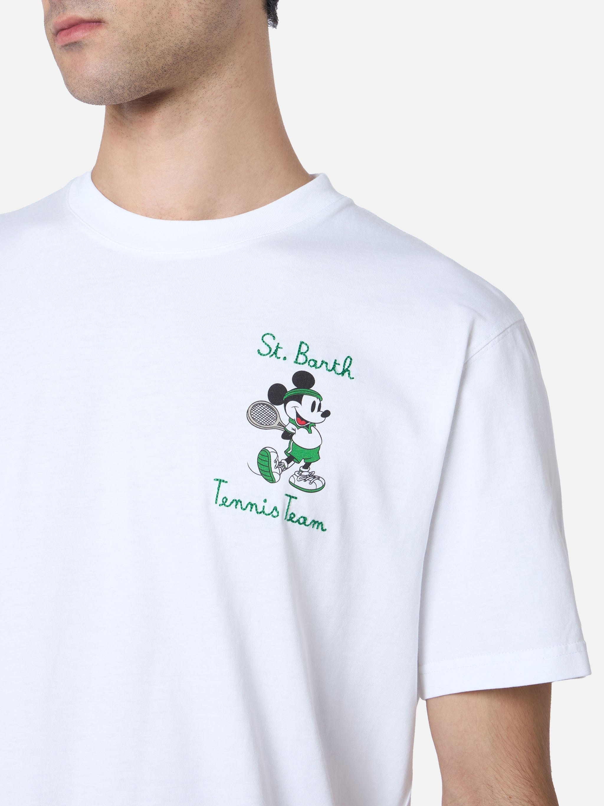 Man Cotton T-Shirt With Mickey Mouse Print And Embroidery | Disney Special Edition White