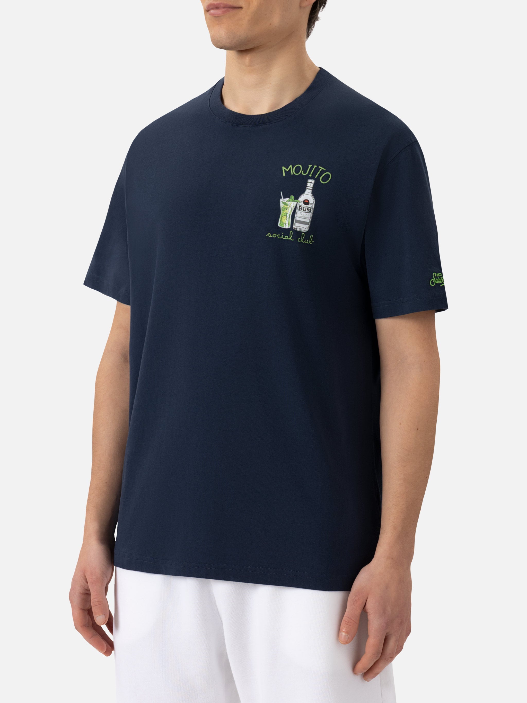 Organic Cotton T-Shirt With Mojito Social Club Embroidery Blue