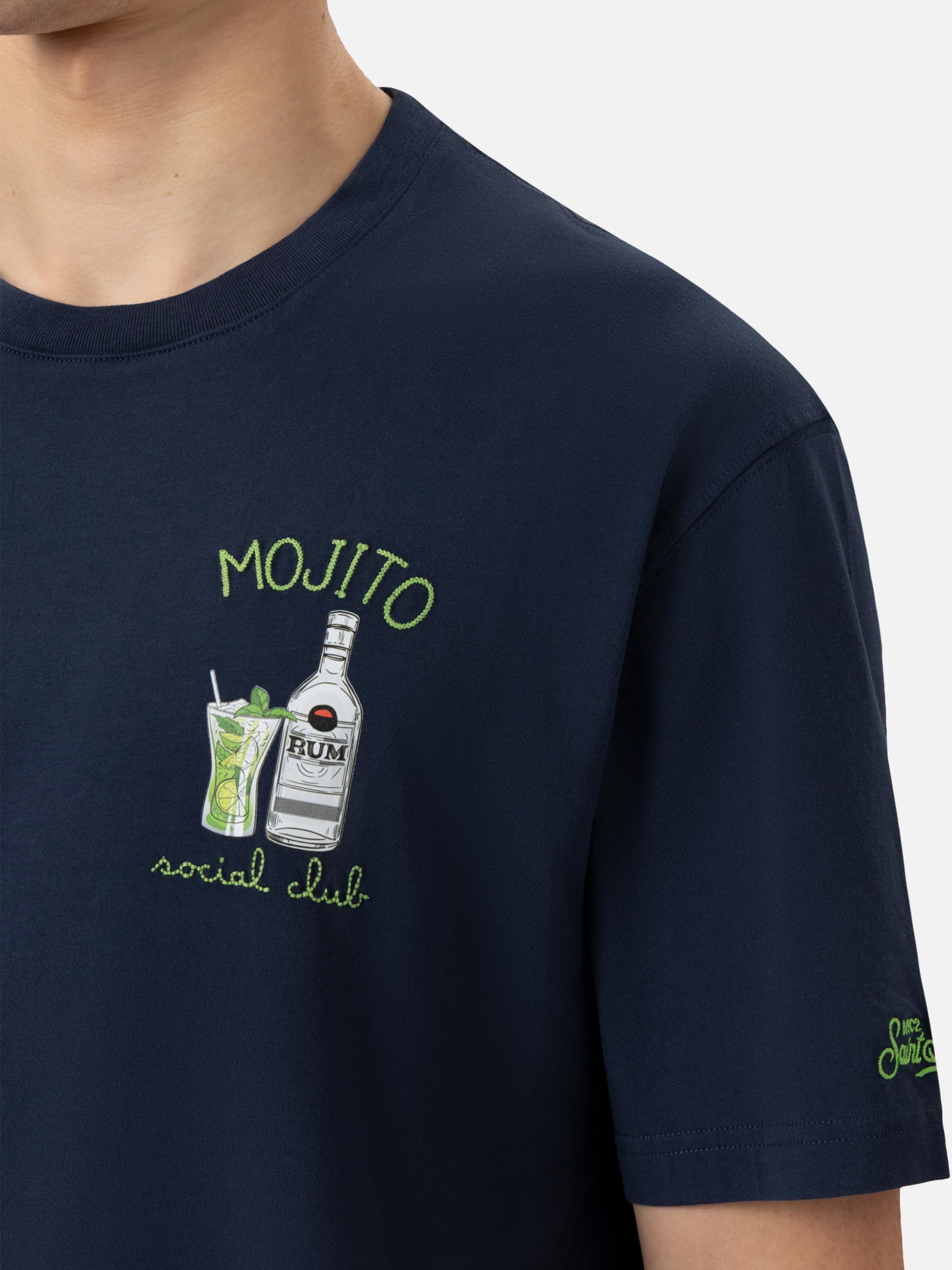 Organic Cotton T-Shirt With Mojito Social Club Embroidery Blue
