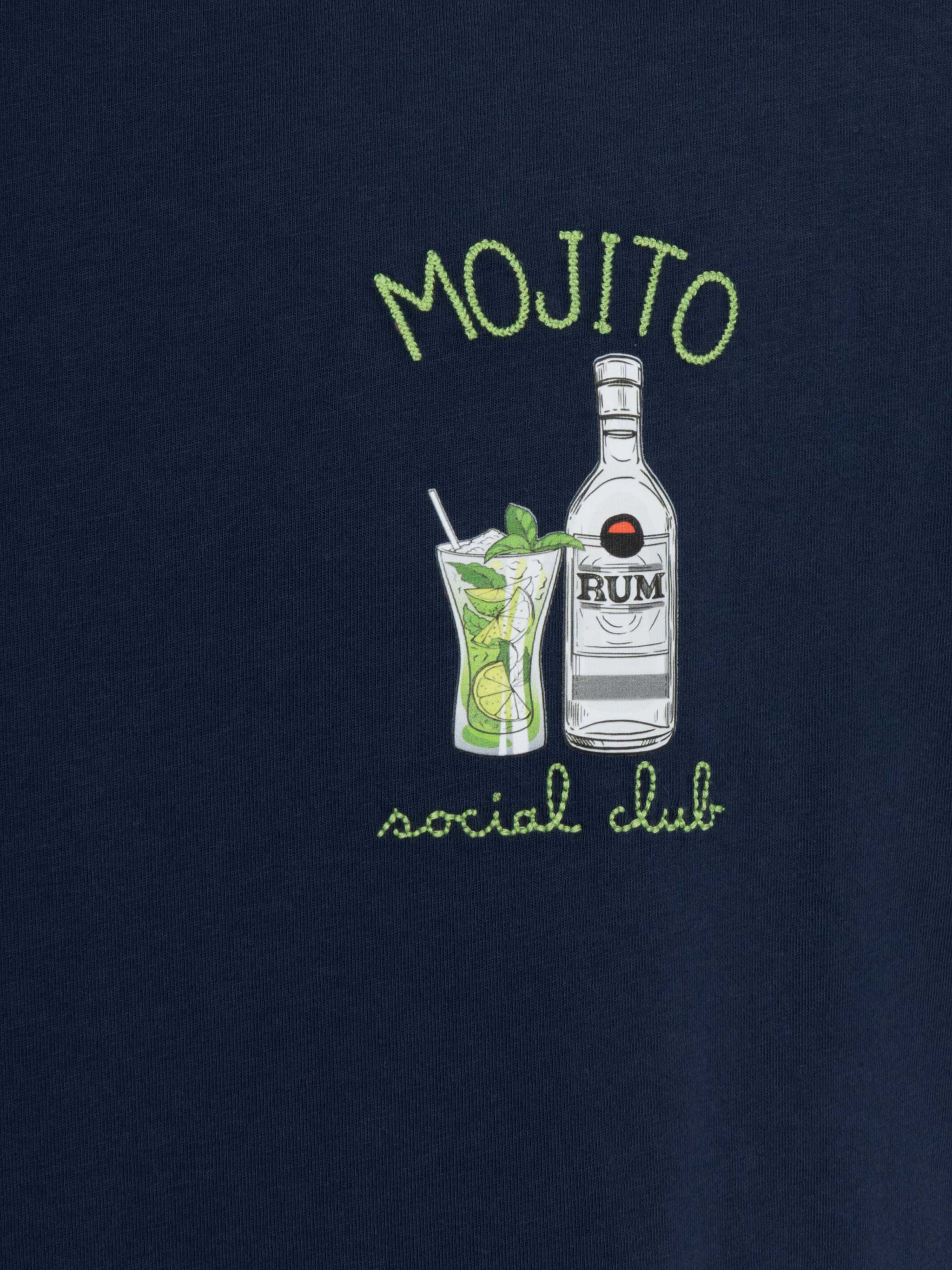 Organic Cotton T-Shirt With Mojito Social Club Embroidery Blue