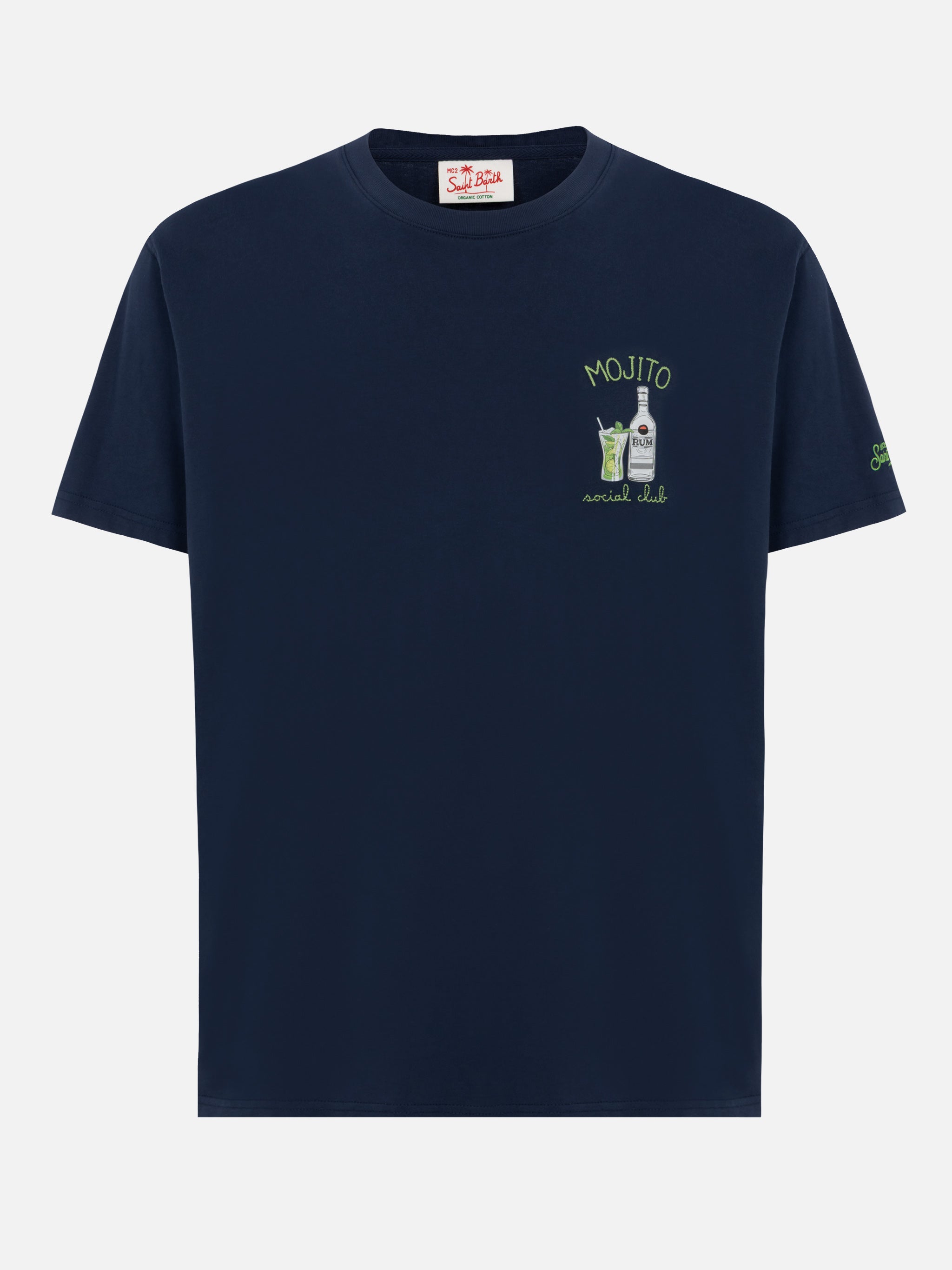 Organic Cotton T-Shirt With Mojito Social Club Embroidery Blue