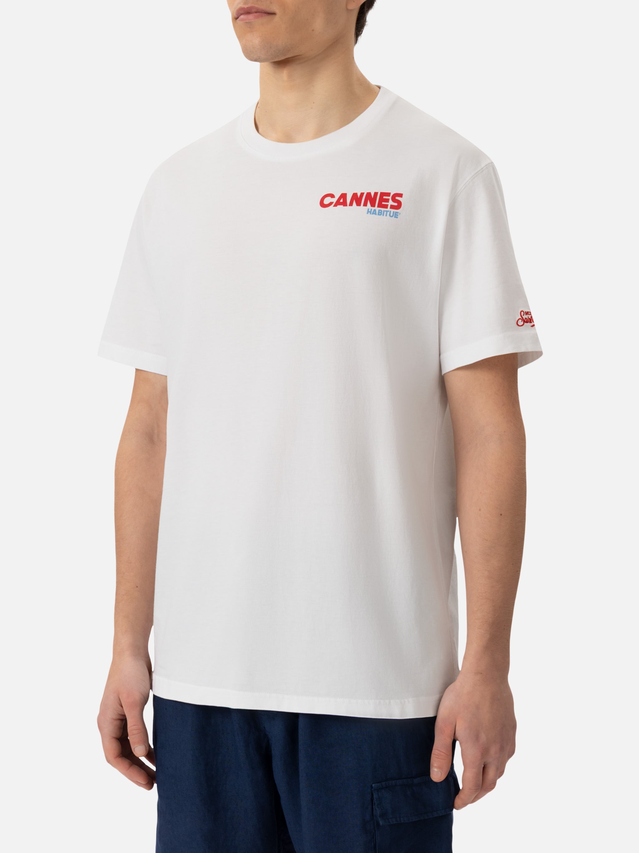 Organic Cotton T-Shirt With Cannes Postcard Print White